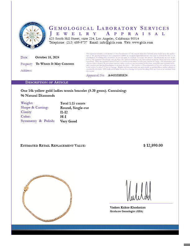 $12,890 Appriasal Value! 1.15 Ctw GLS Certified Natural Diamond 14K Designer Bracelet NEW  890 Government Surplus Auction - Photo #2