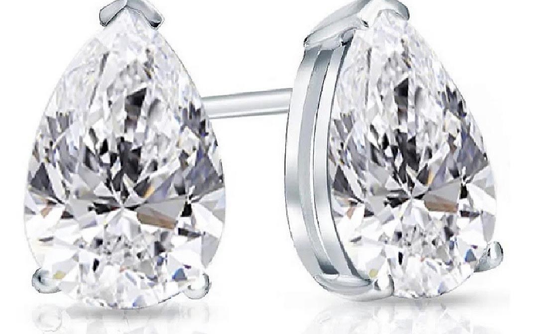 $7,895 Value! 2.02 Cts IGI Certified Lab Pear Cut Diamonds Designer 14K Gold  Earrings E-F VS1 NEW