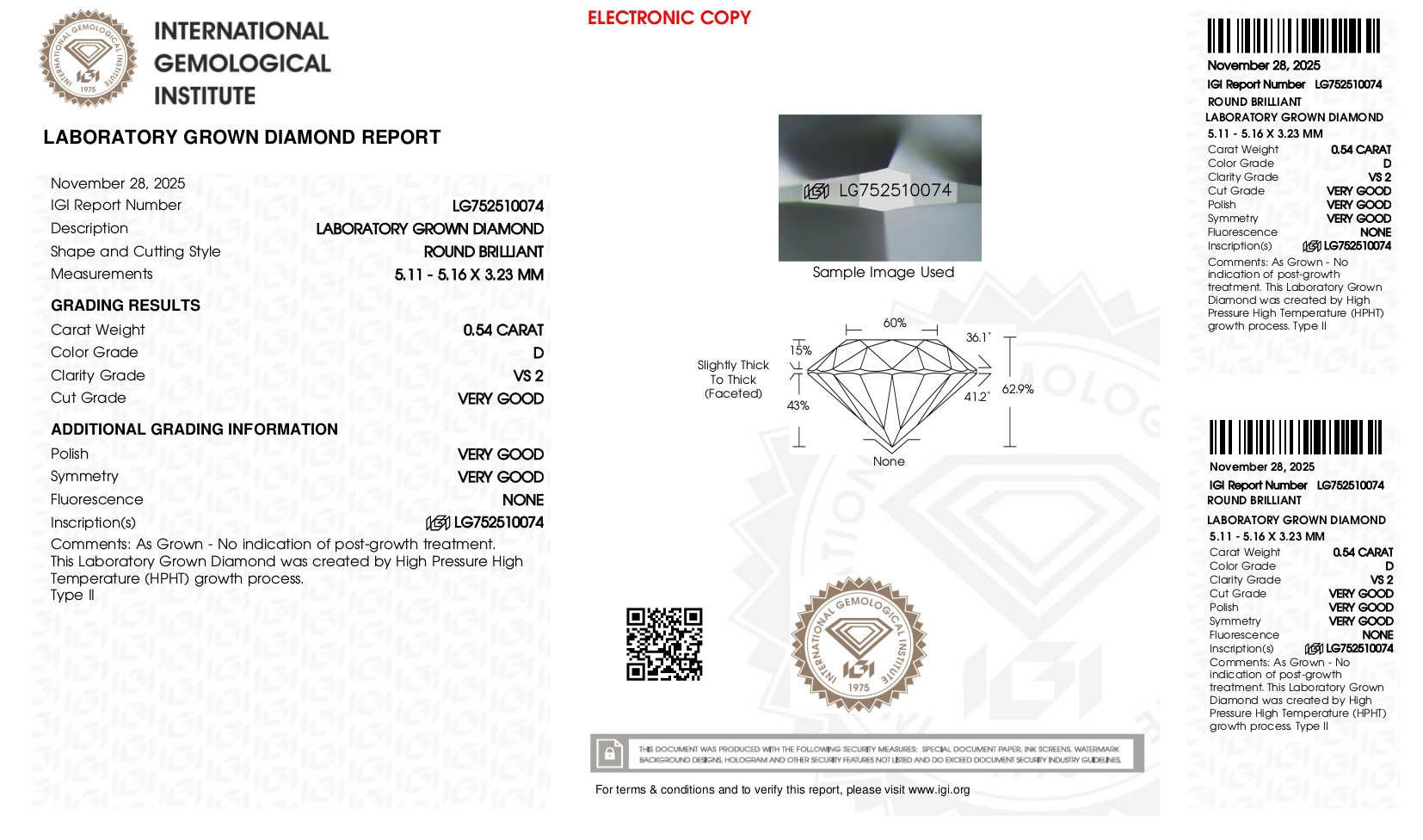 WE SHIP  .54ct Lab Grown Diamond Loose D, VS2 - IGI CERTIFICATE Case  Government Surplus Auction - Photo #3