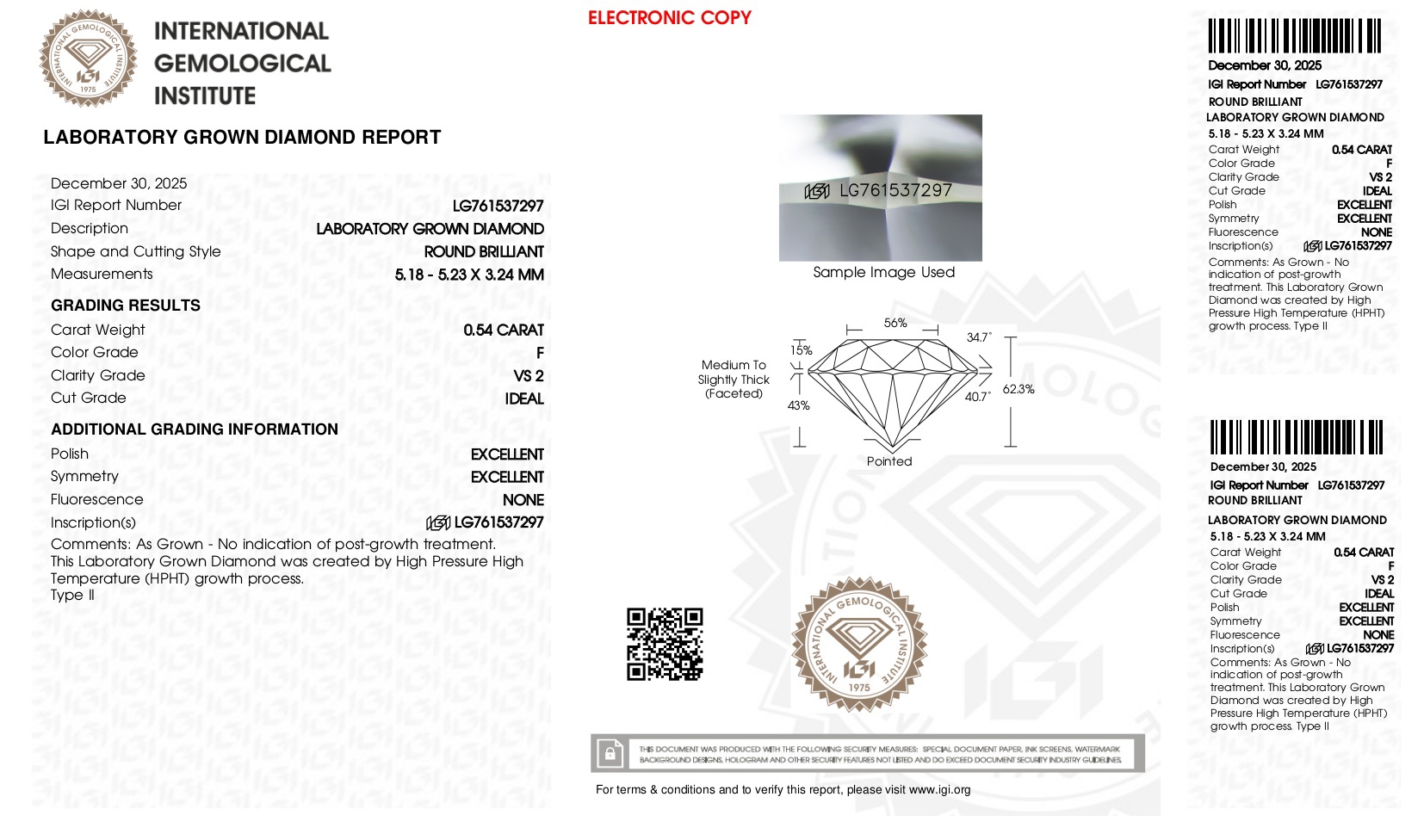 WE SHIP  .54ct Lab Grown Diamond Loose F, VS2 - IGI CERTIFICATE Case  Government Surplus Auction - Photo #3