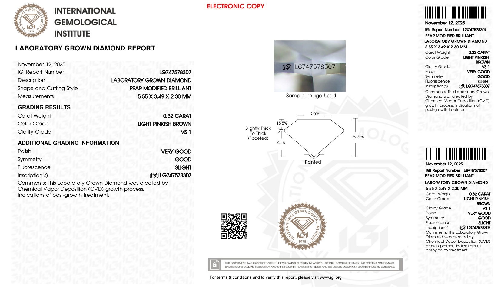 WE SHIP  .32ct Lab Grown Fancy Pink Diamond Loose VS1 - IGI CERTIFICATE Case  Government Surplus Auction - Photo #3