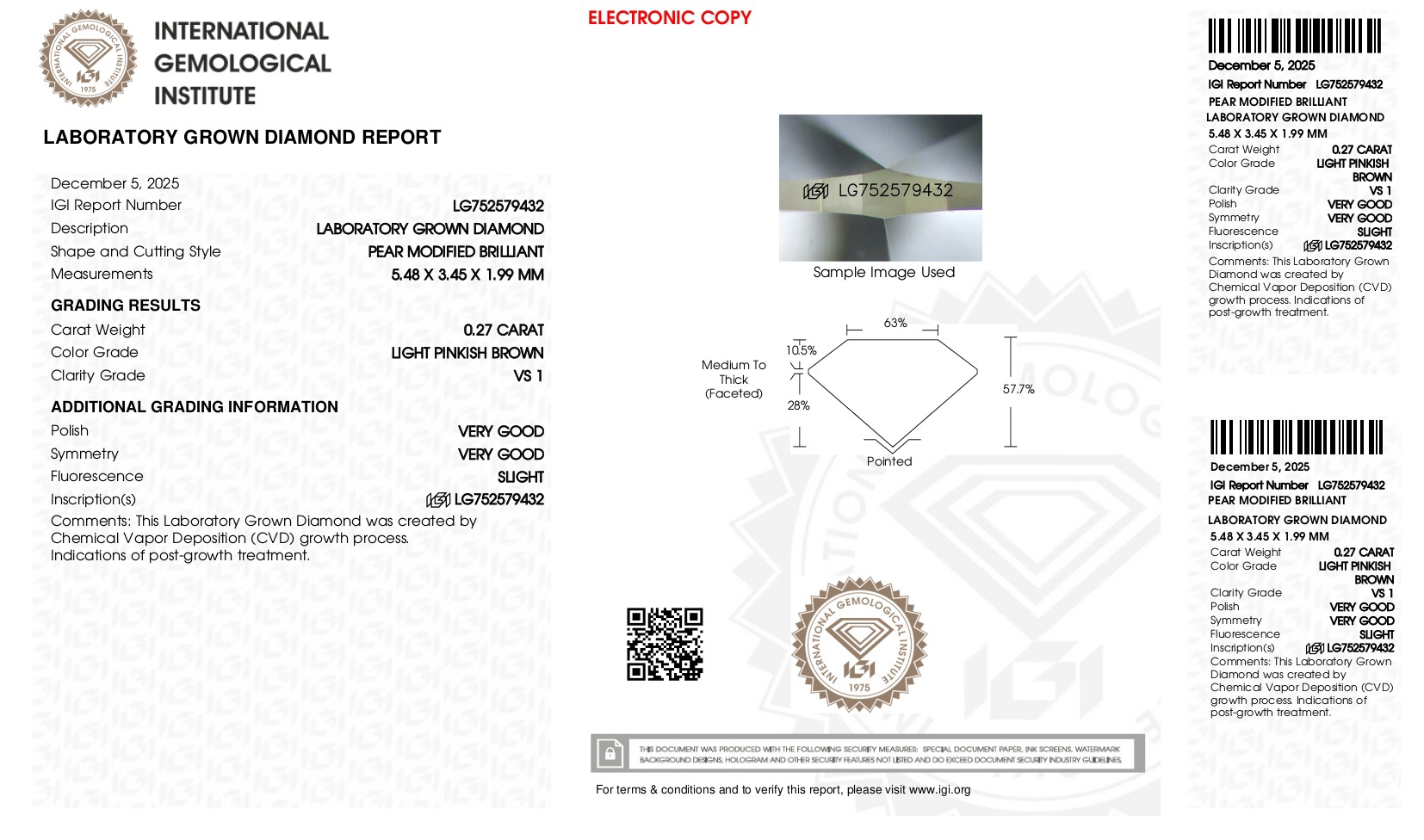 WE SHIP  .27ct Lab Grown Fancy Pink Diamond Loose VS1 - IGI CERTIFICATE Case  Government Surplus Auction - Photo #3