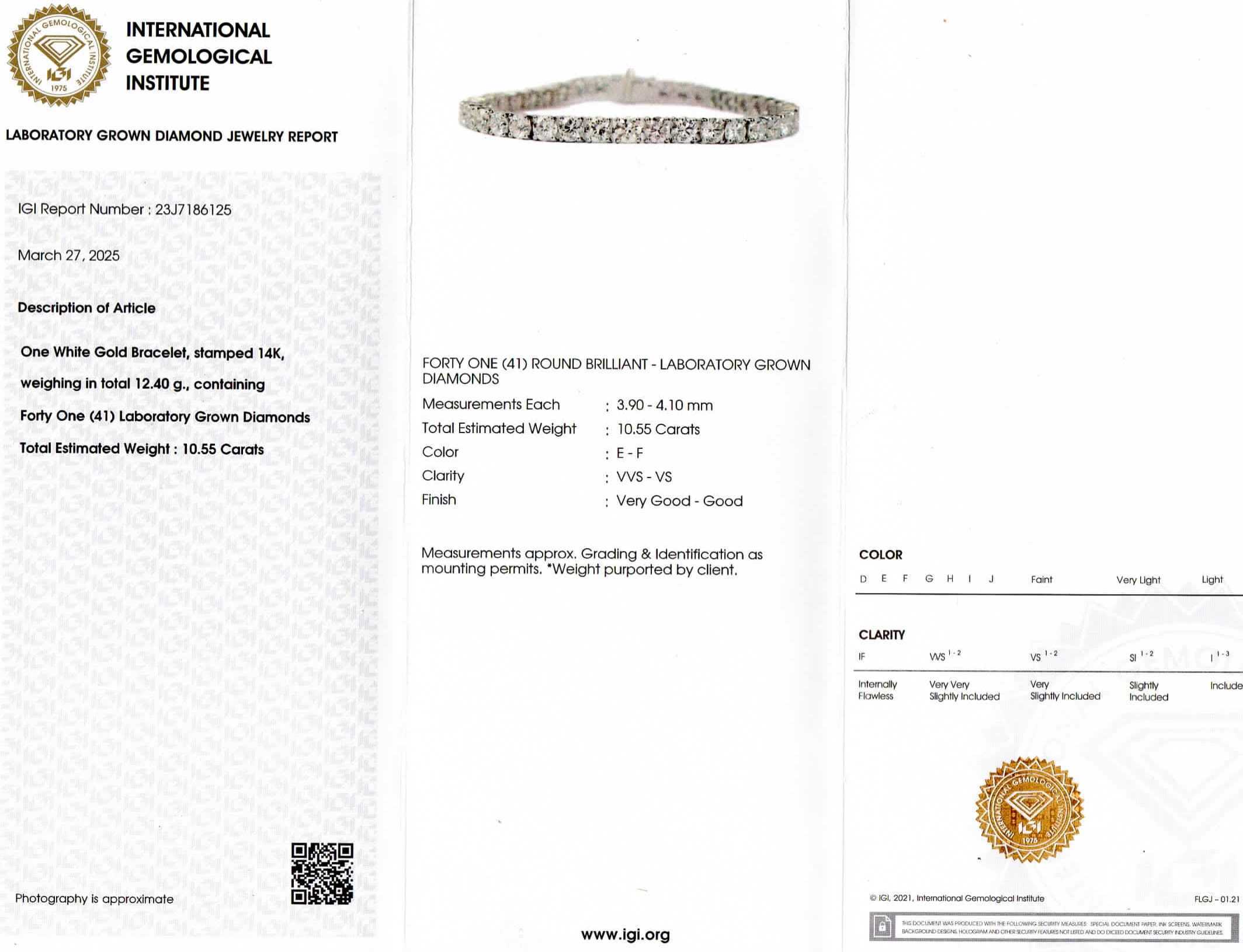 $28,895 Value! 10.79 Ctw IGI Certified Lab Diamonds 14K Gold Designer Bracelet E-F VVS  895 Government Surplus Auction - Photo #2