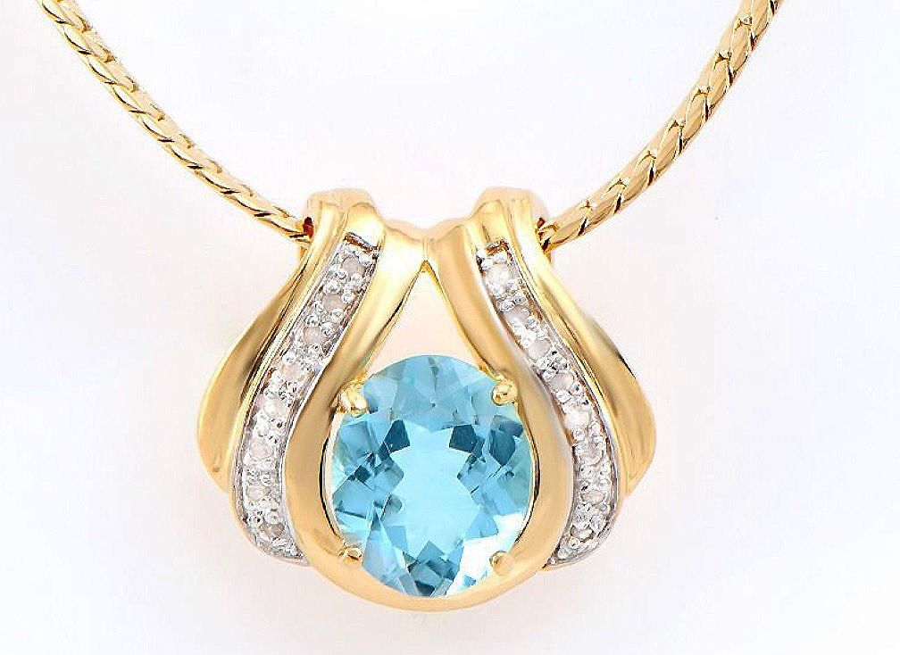 $2,295 Value!  6.12 Cts Natural Blue Topaz Diamond 18KGP Designer Necklace NEW