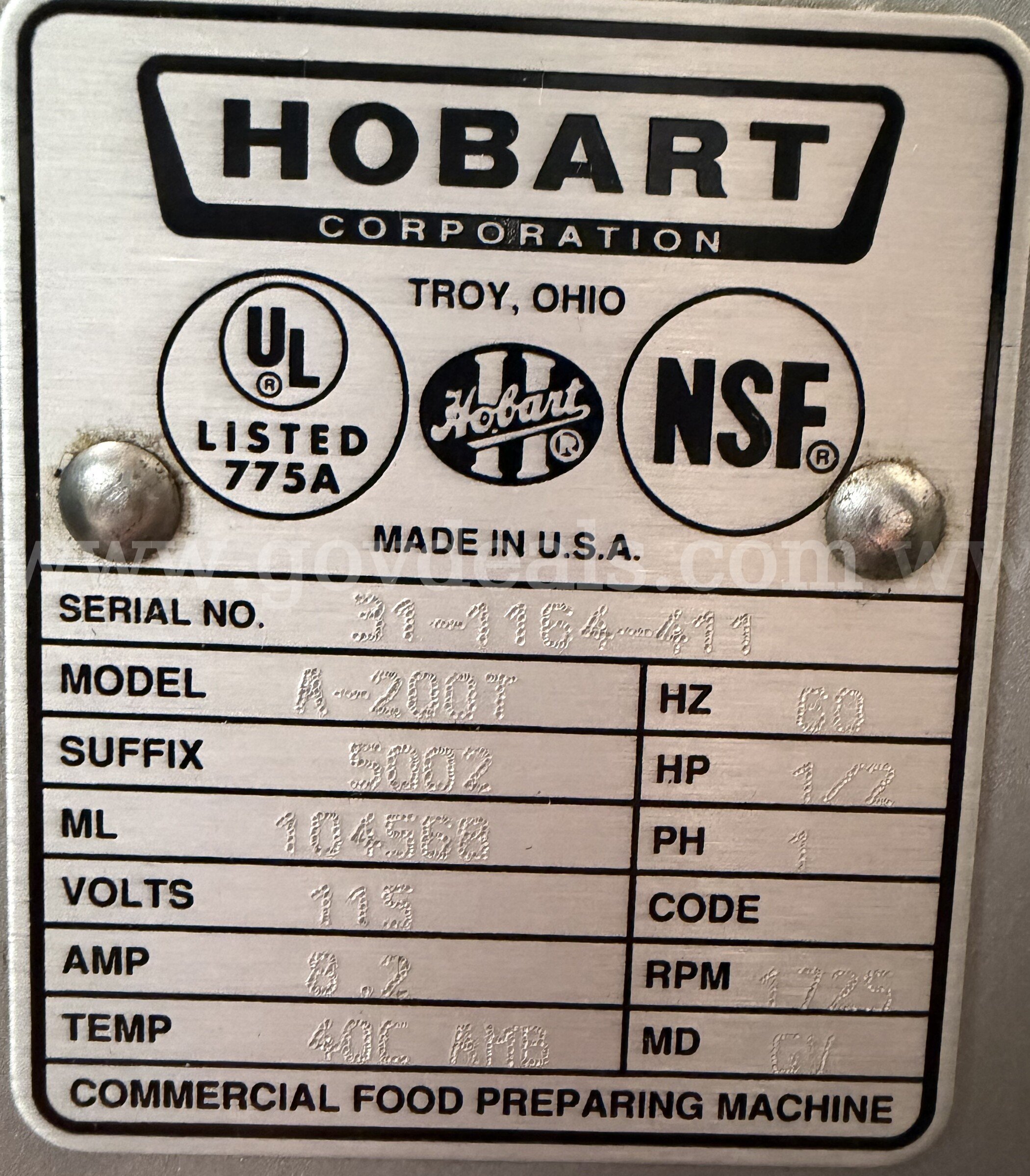Hobart Standing Mixer Hobart A-200T Government Surplus Auction - Photo #3