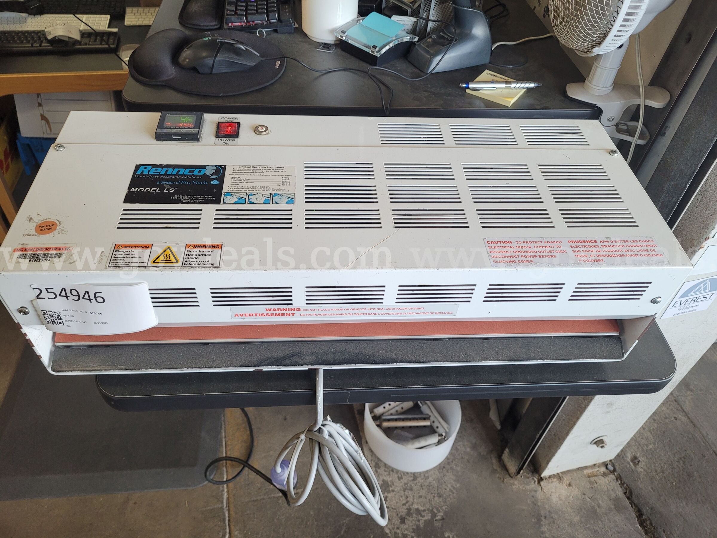 HEAT SEALER: DIGITAL LIFT, MEDICAL GRADE RENNCO MODEL LS24D-115 Government Surplus Auction - Primary Photo