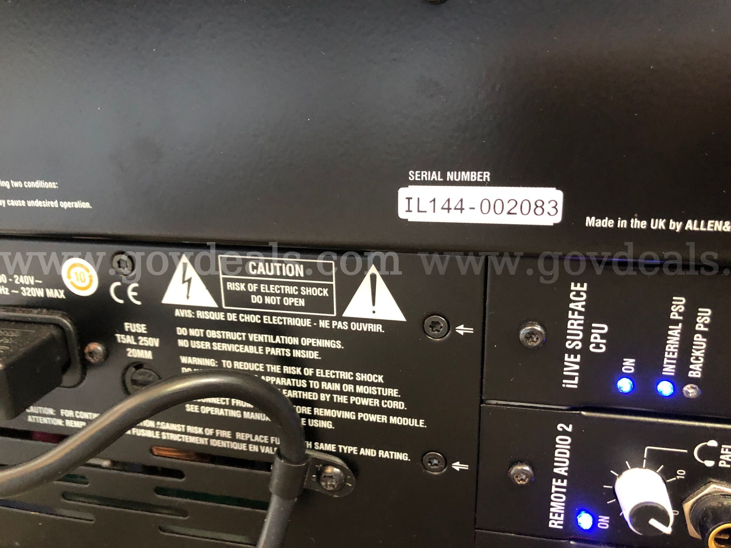 AUDIO MIXING CONSOLE: DIGITAL, 96 CHANNEL ALLEN &amp; HEATH iLIVE-144 Government Surplus Auction - Photo #6
