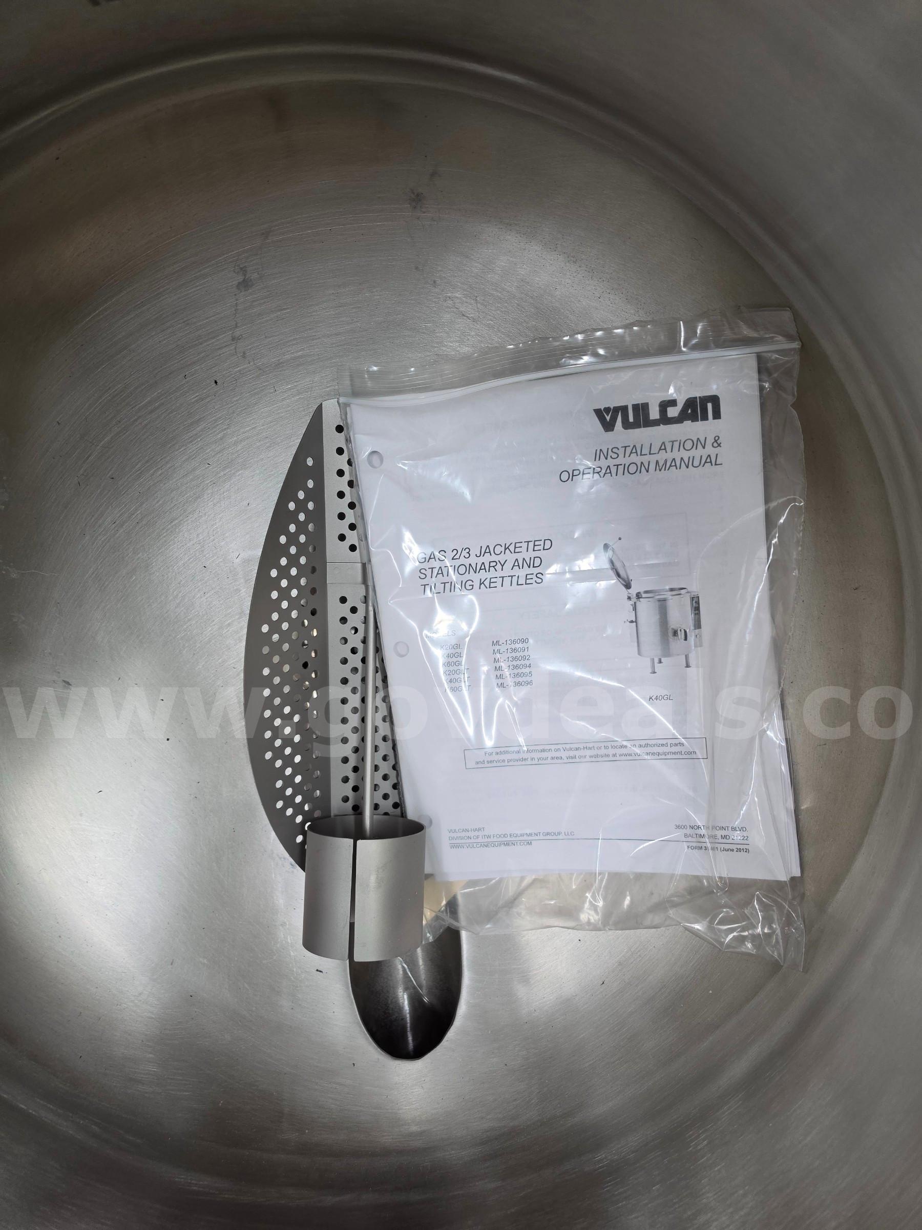 Vulcan K20GLT Propane 20 Gallon Tilting 2/3 Steam Jacketed Kettle - 100,000 BTU Vulcan 100 Government Surplus Auction - Photo #2