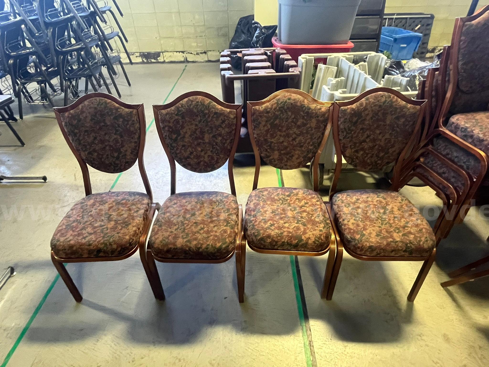 MSU Lot # 9225- Lot of 4 Wooden Floral Chairs