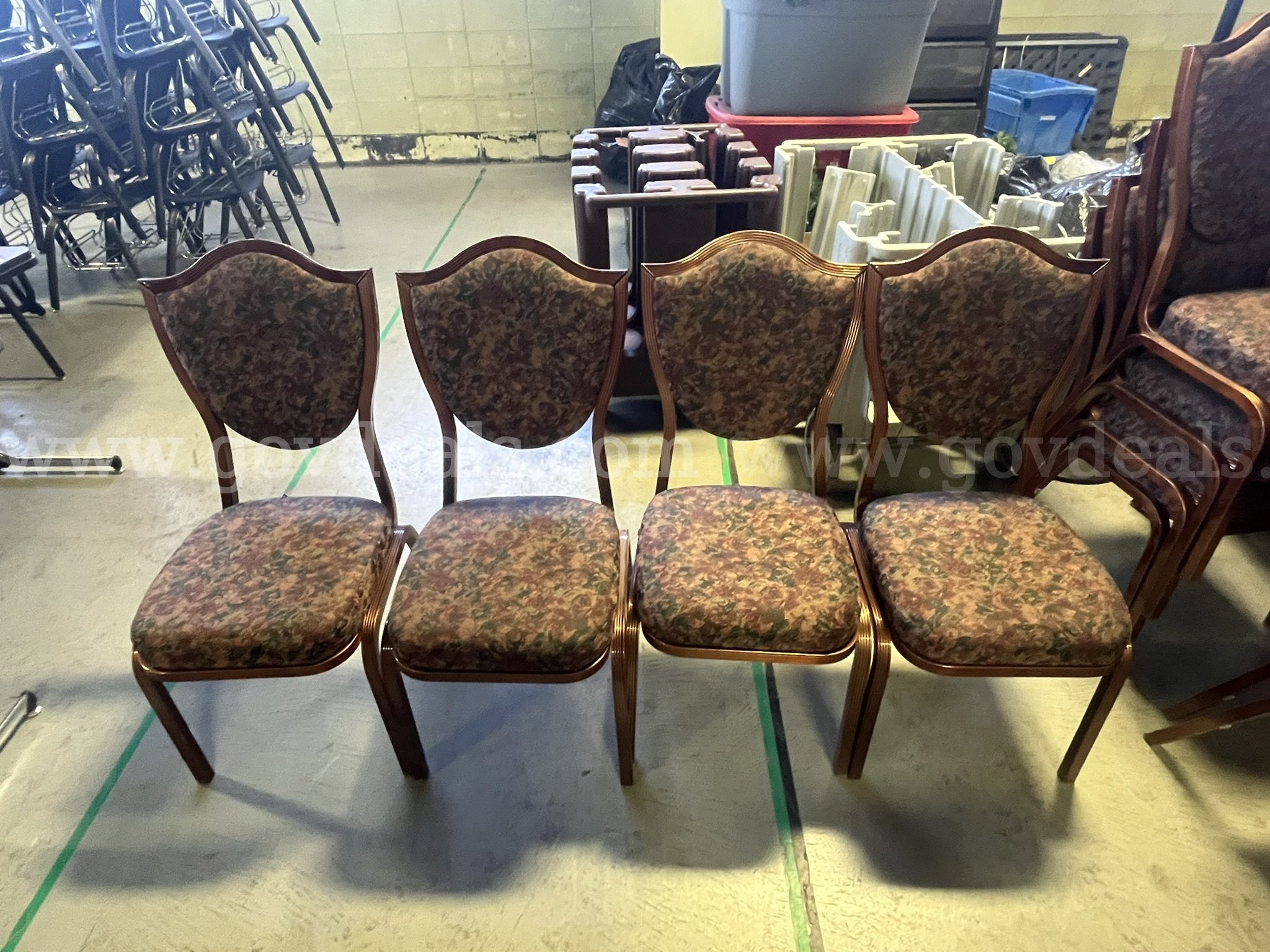 MSU Lot # 9229- Lot of 4 Wooden Floral Chairs  9229 Government Surplus Auction - Primary Photo