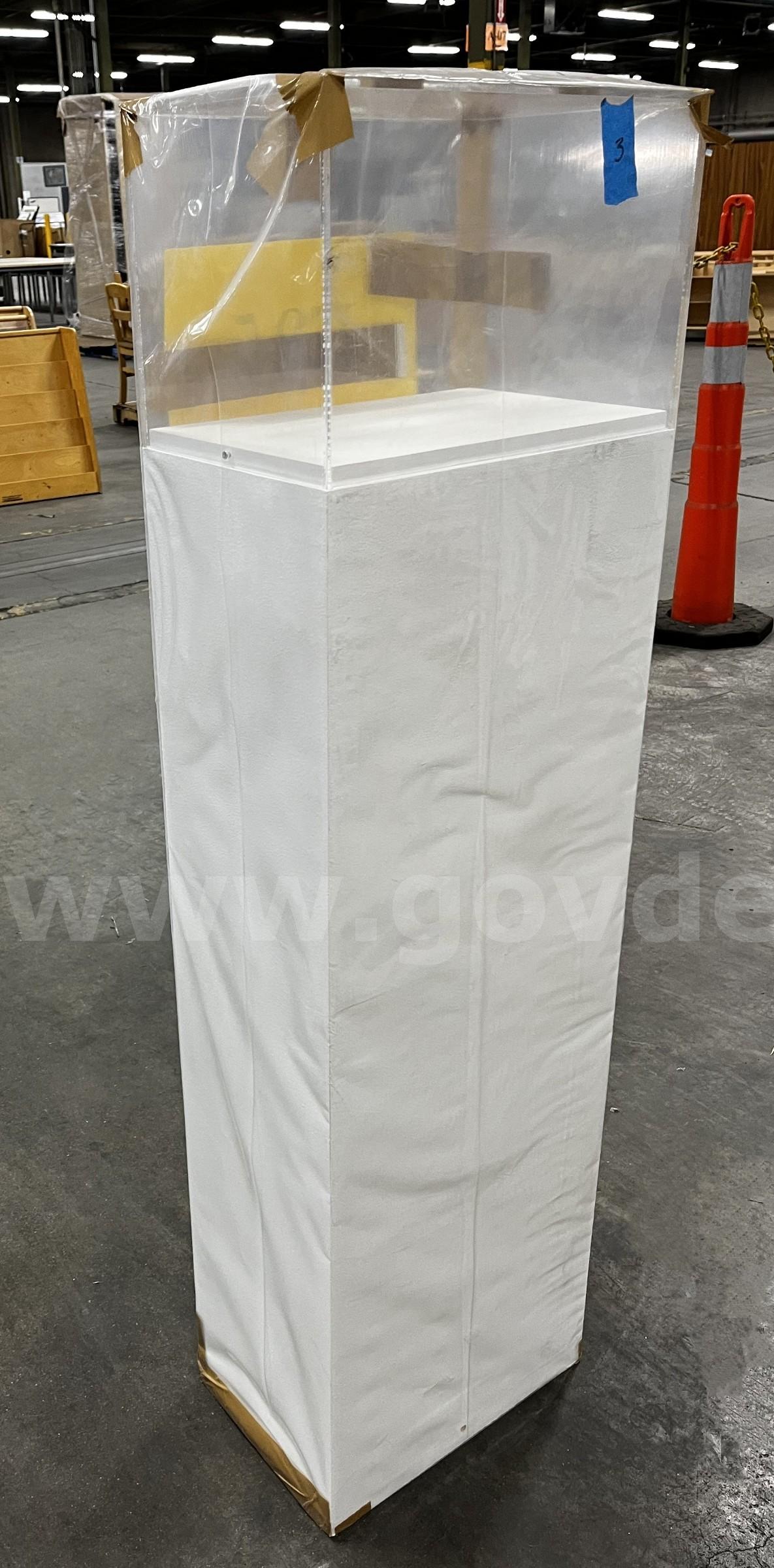 **** WHITE WOOD PEDESTAL DISPLAY CASE WITH CLEAR ACRYLIC COVER **** (I) Case  Government Surplus Auction - Primary Photo