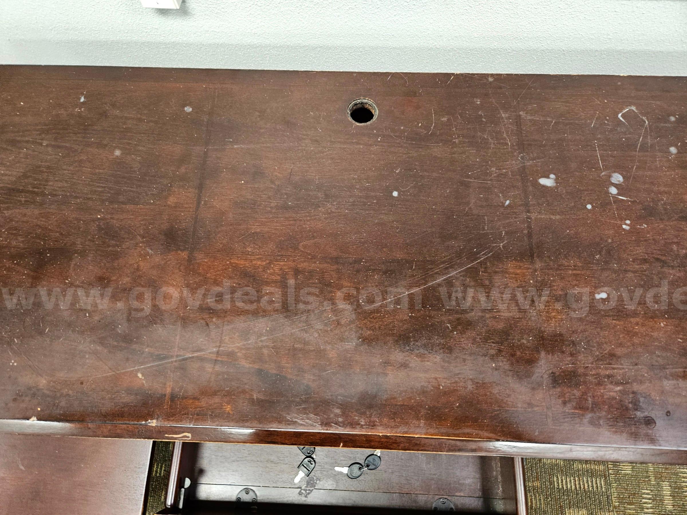 Large Wooden Executive Office Desk with Storage Drawers   Government Surplus Auction - Photo #2