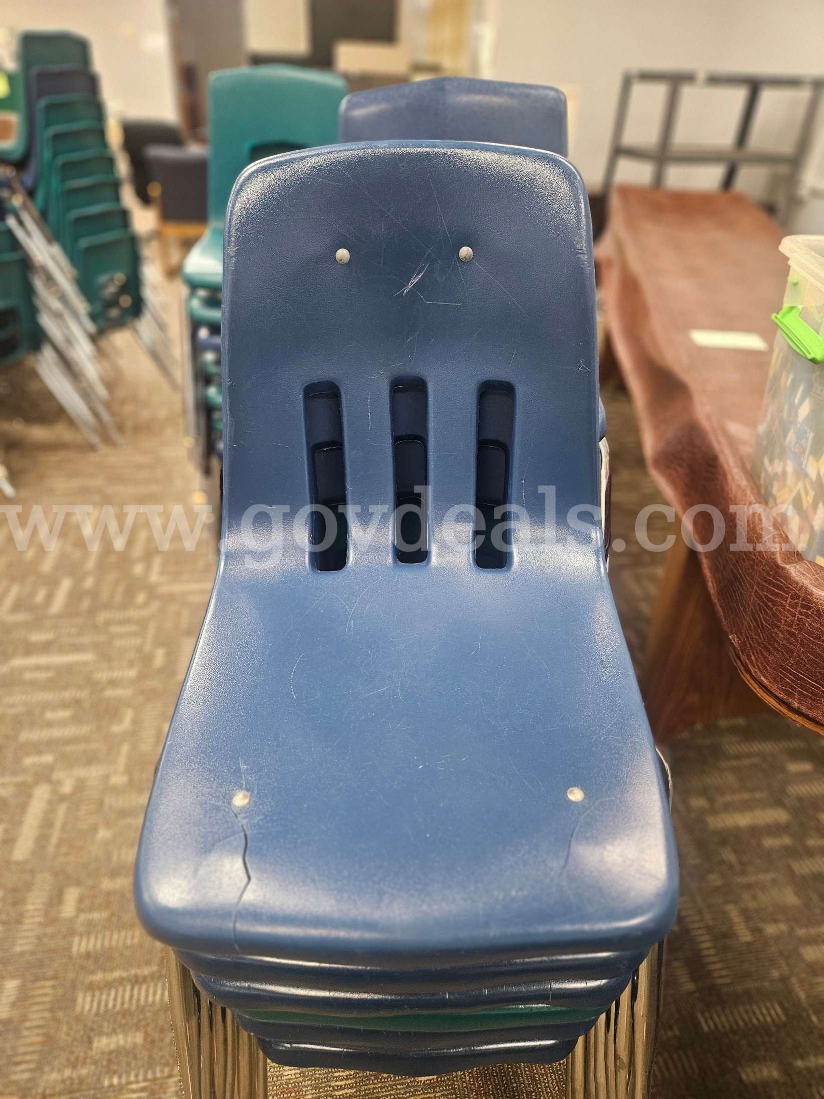 Chairs - Stackable (Multiple Color) Plastic Classroom Chairs Lot 1 of 7 Chairs - Plastic Stacking  Government Surplus Auction - Photo #2