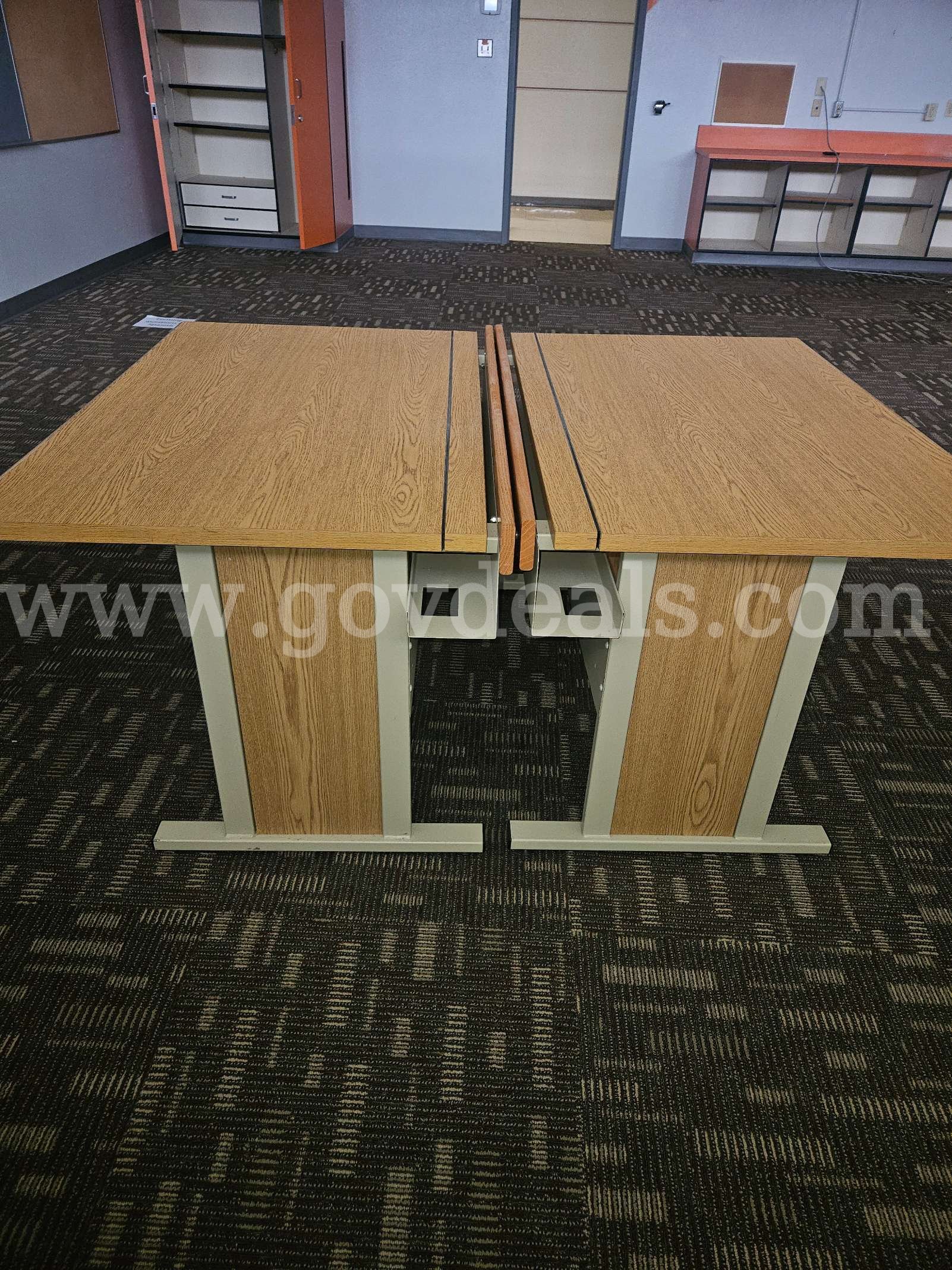 $10 Training Tables 1 each School Surplus #4 Desk - Metal base and woo  Government Surplus Auction - Primary Photo