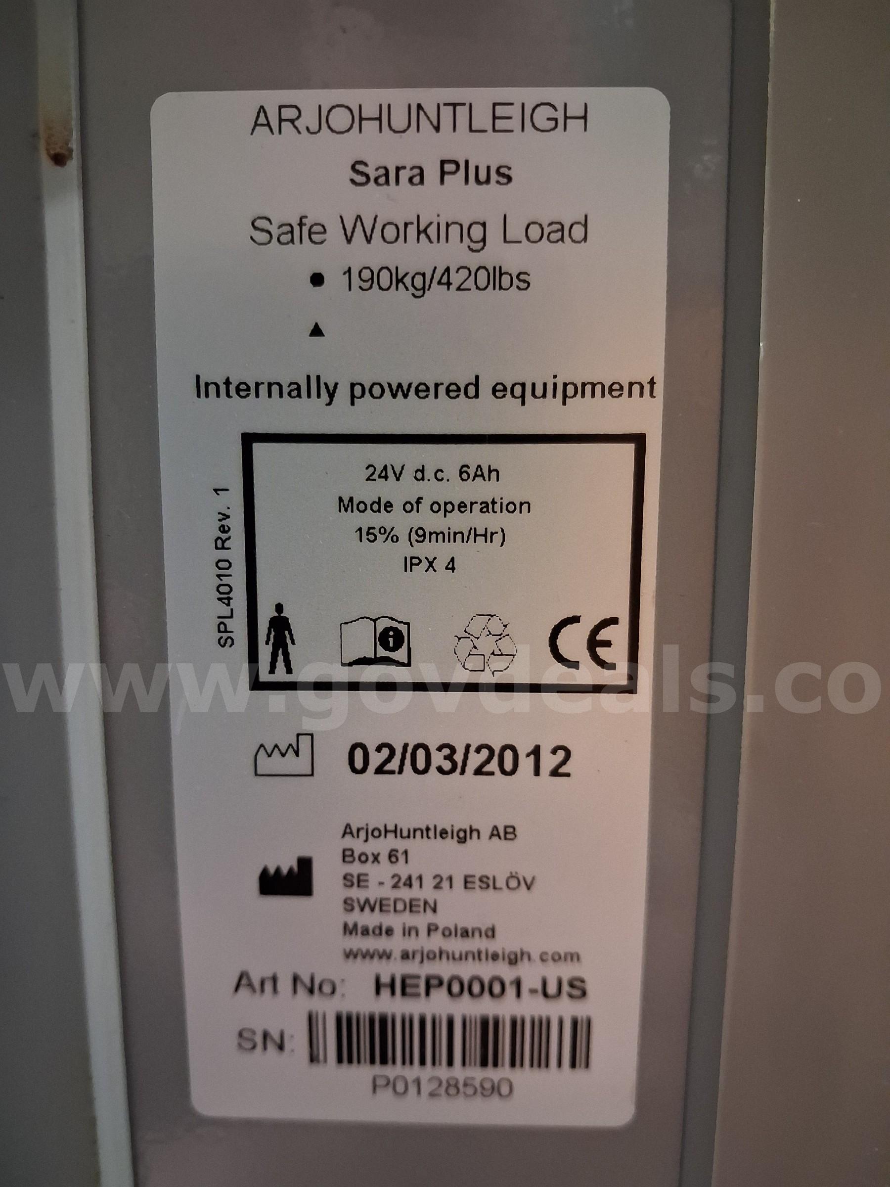 Arjo Sara Plus Lift - Operational Arjo Huntleigh HEP0001-US Government Surplus Auction - Photo #6