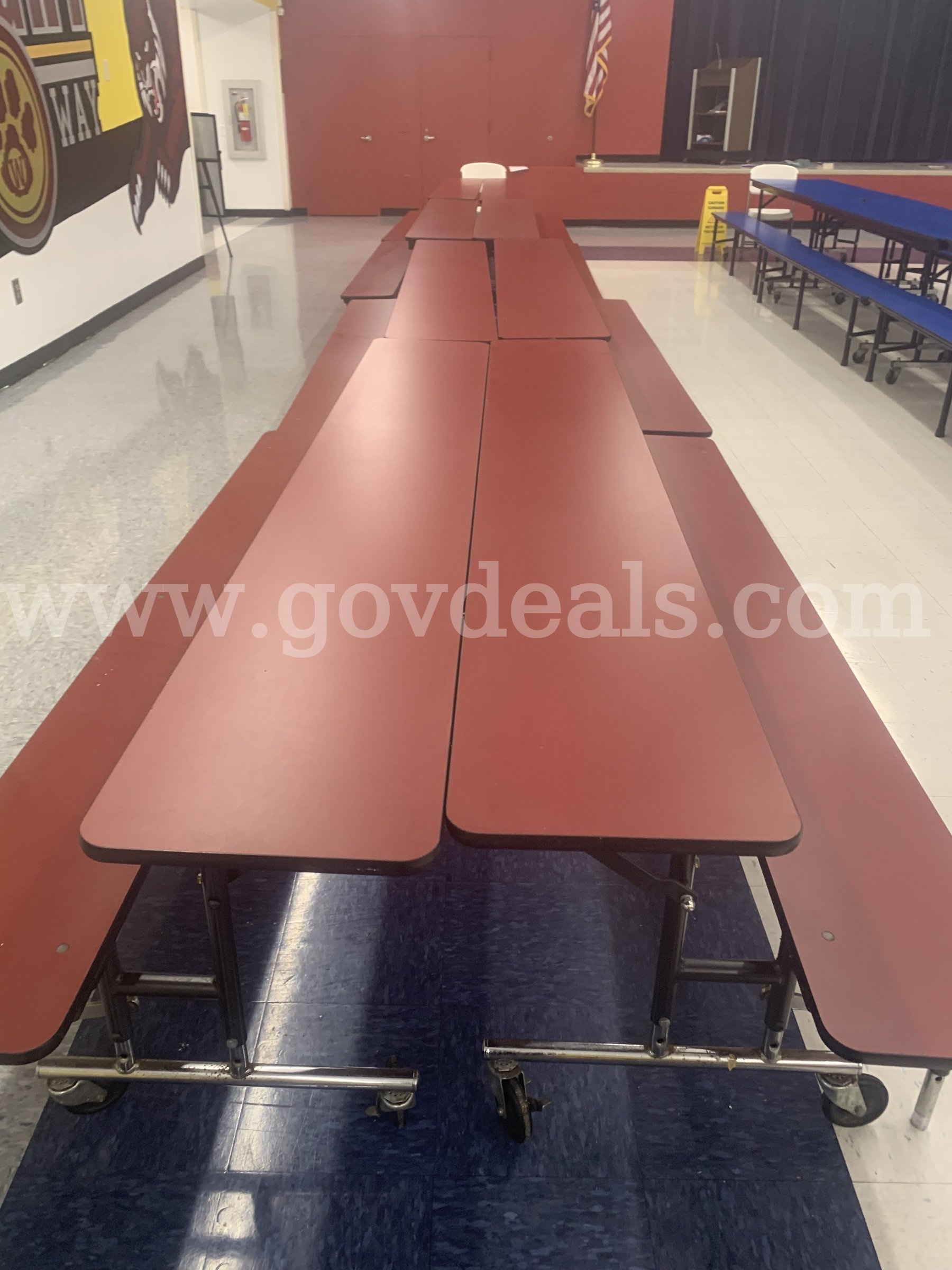 21 Lunchroom tables. (12 blue tables & 9 burgundy tables)   Government Surplus Auction - Photo #2
