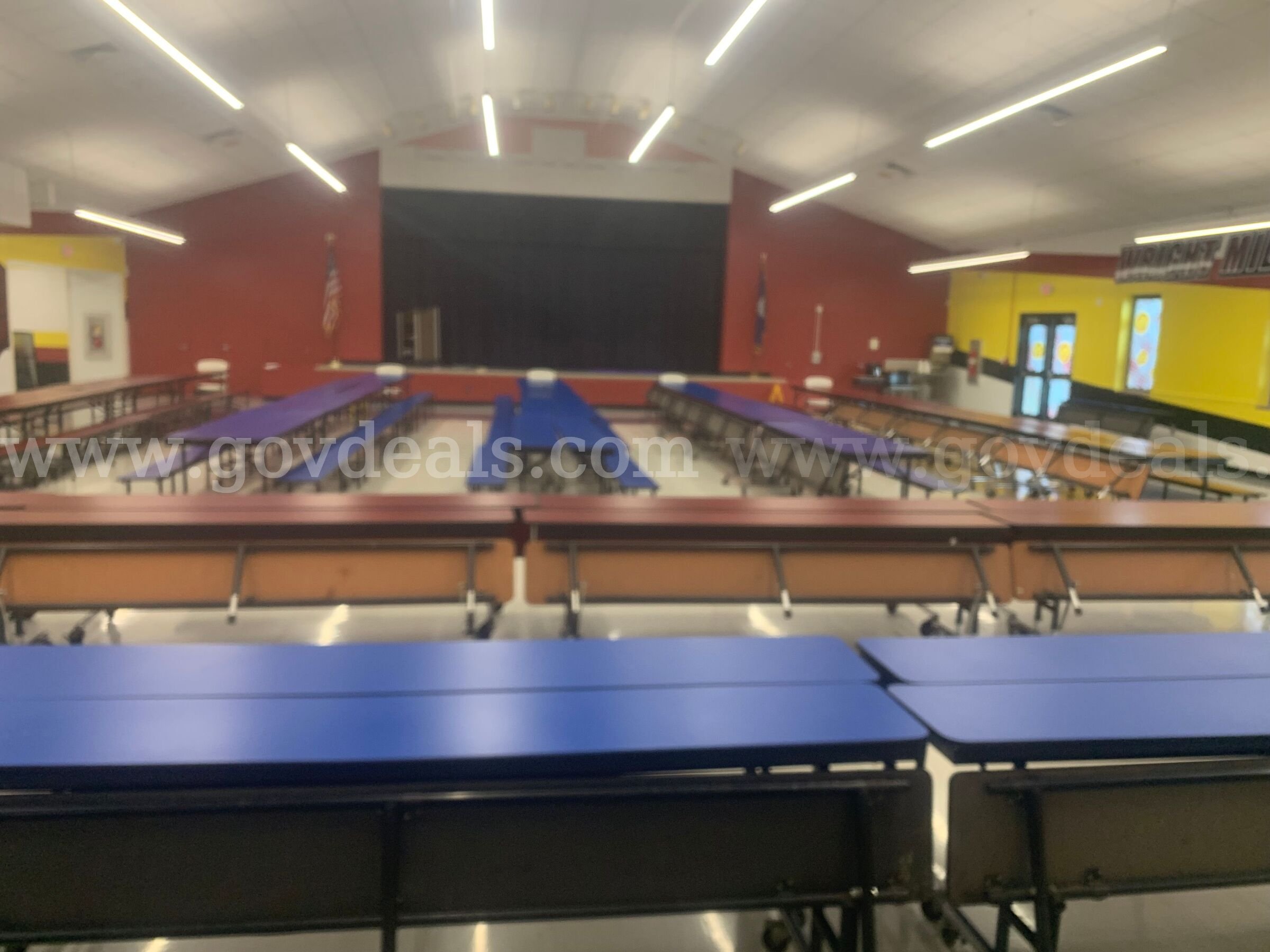 21 Lunchroom tables. (12 blue tables & 9 burgundy tables)   Government Surplus Auction - Photo #5