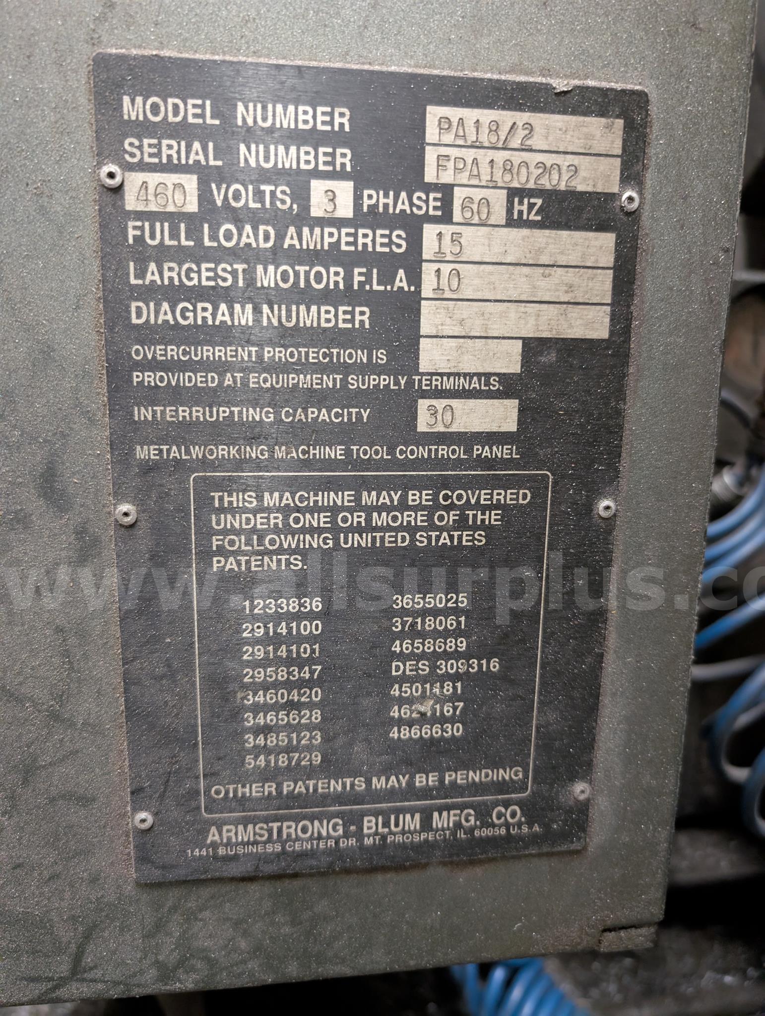 Armstrong-Blum Marvel M-1222 Spartan Bandsaw PA 18/2 Spartan / Armstrong-Blum 1222 Government Surplus Auction - Photo #4
