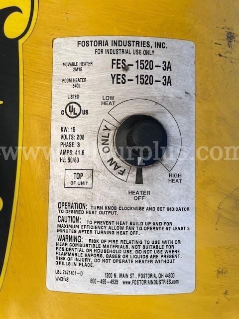 Lot of 3 Fostoria Portable Electric Salamander Space Heaters (2598456) Huntington Beach, CA Fostoria FES-1520-3A, FES-3048-3A Government Surplus Auction - Photo #6
