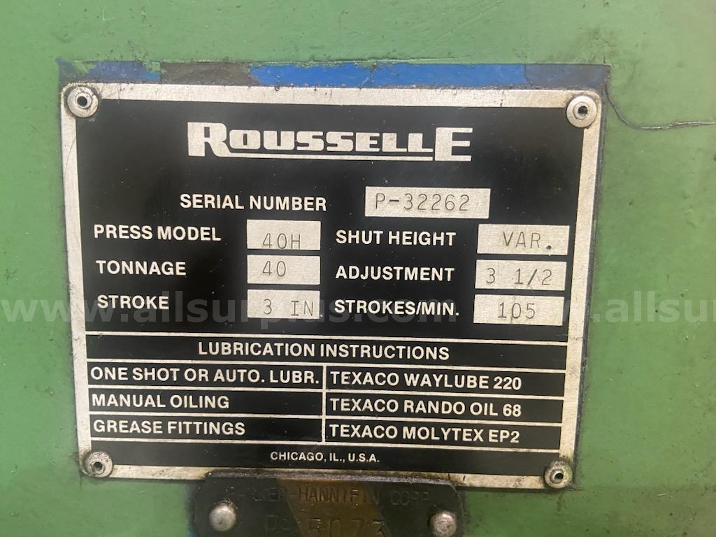 Rouselle 40 TON Mechanical Crimping Press Rouselle 40H Government Surplus Auction - Photo #3