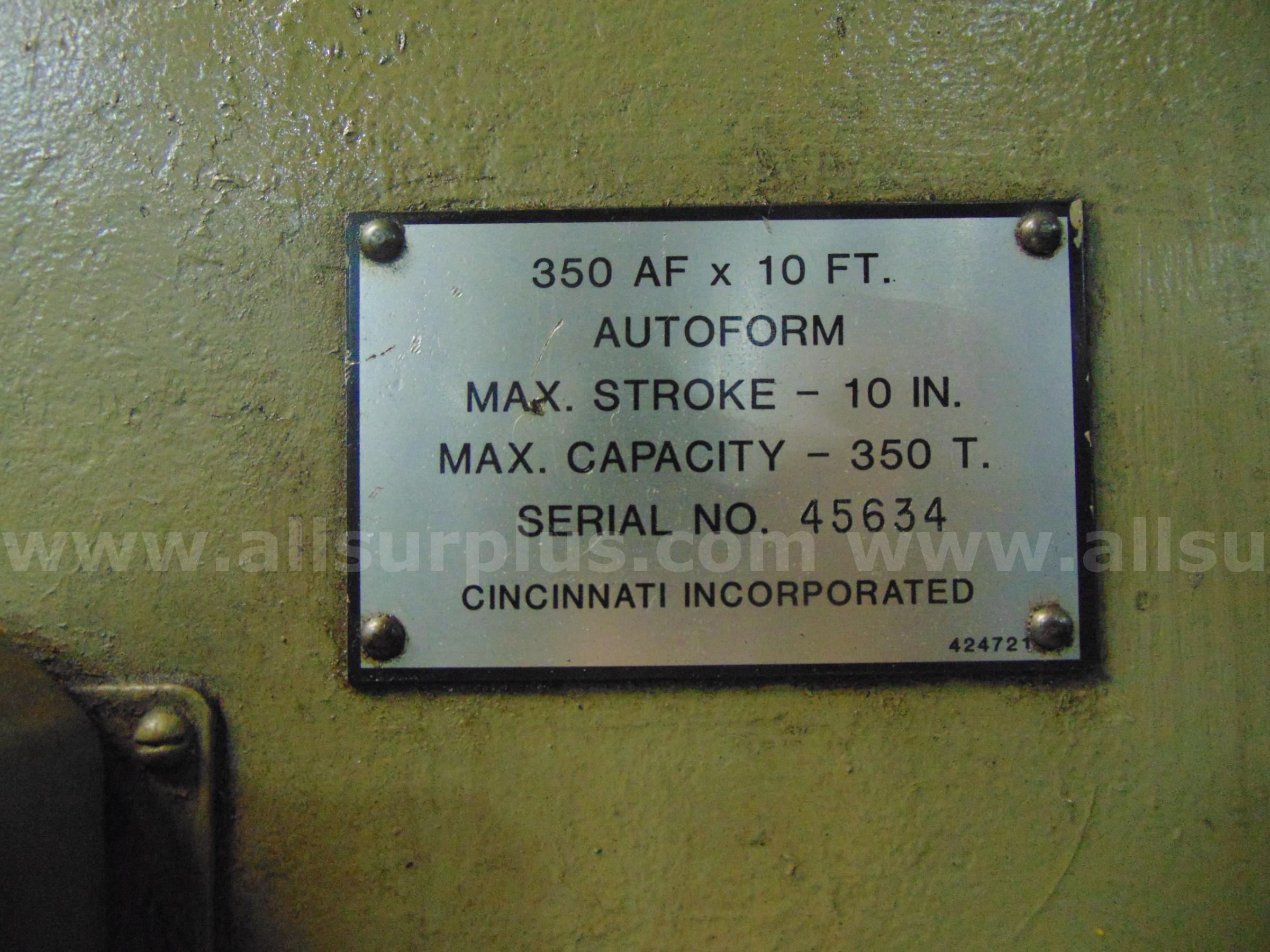 Cincinnati 350 AF X 10 Press Brake Cincinnati 350 Government Surplus Auction - Photo #6