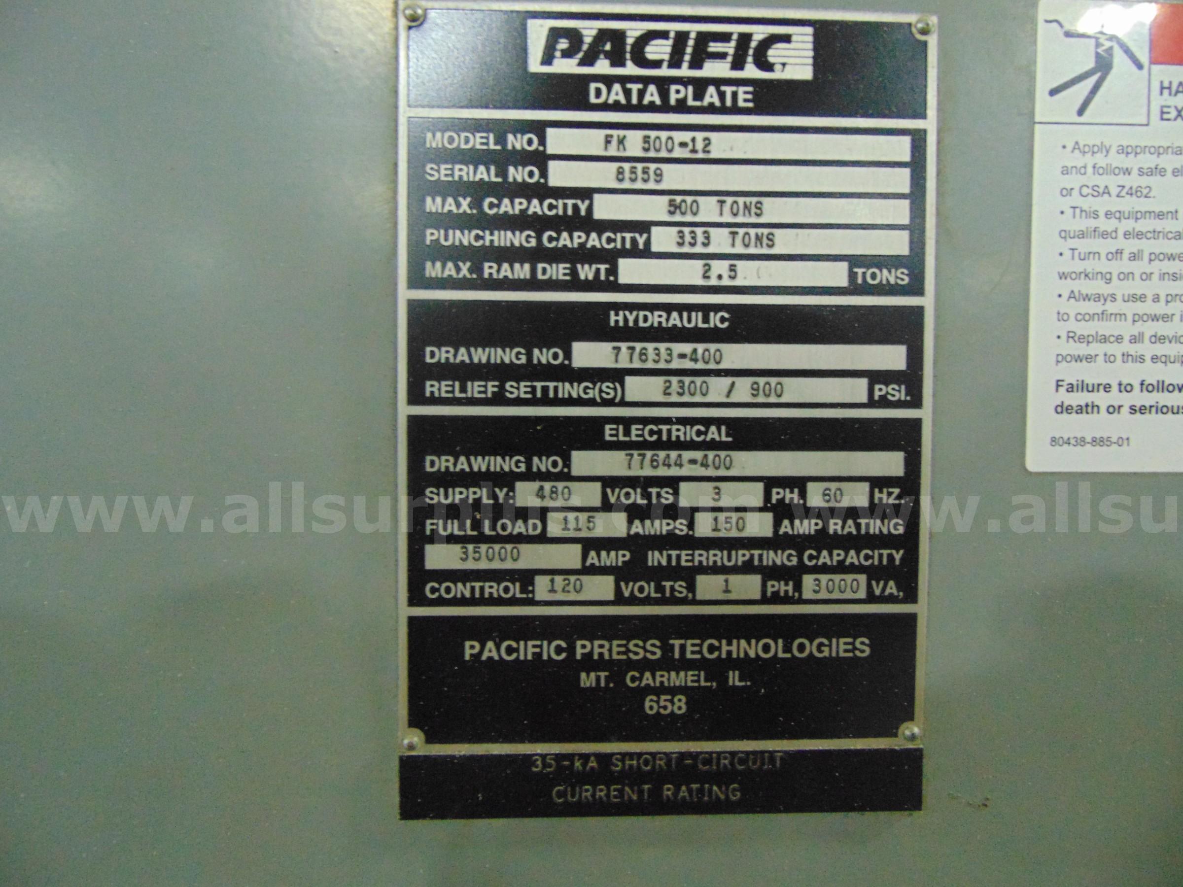 Pacific FK500-12 Press Brake Pacific FK500 Government Surplus Auction - Photo #3