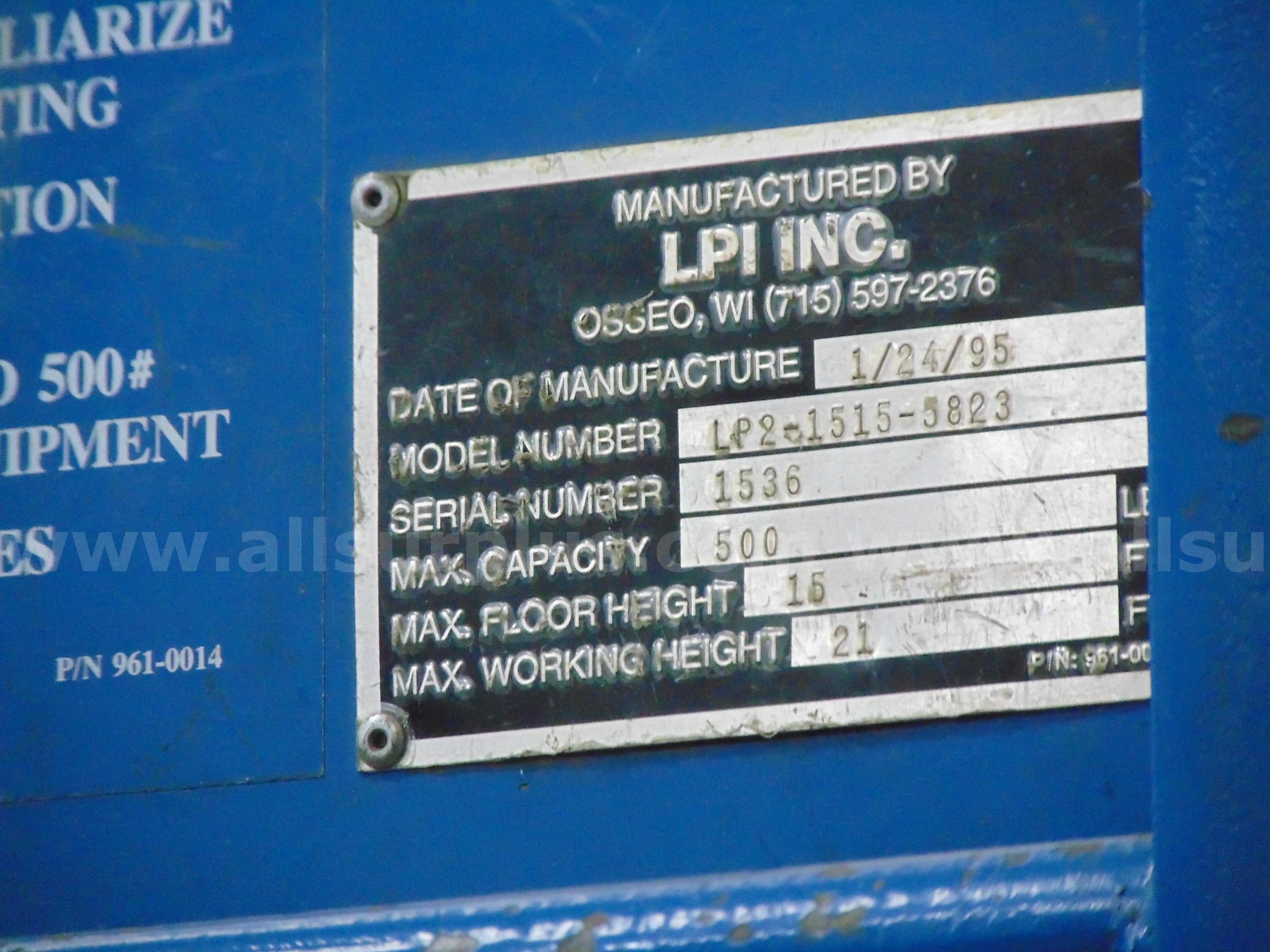 LPI Inc. LP2-1515-5823 Man Lift LPI Inc. 1515 Government Surplus Auction - Photo #4