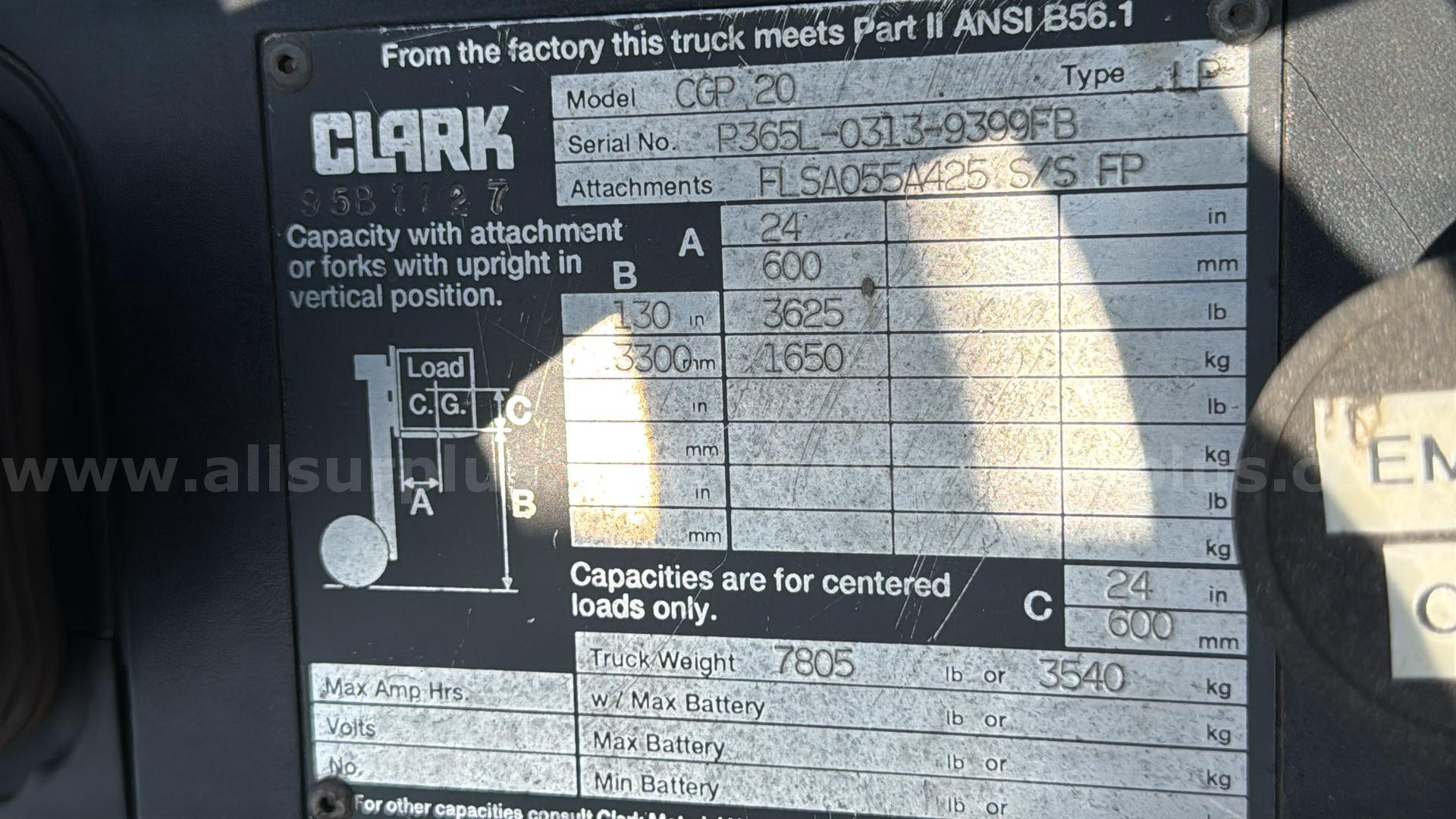 Clark CGP 20 Forklift Clark CGP 20 Government Surplus Auction - Photo #5