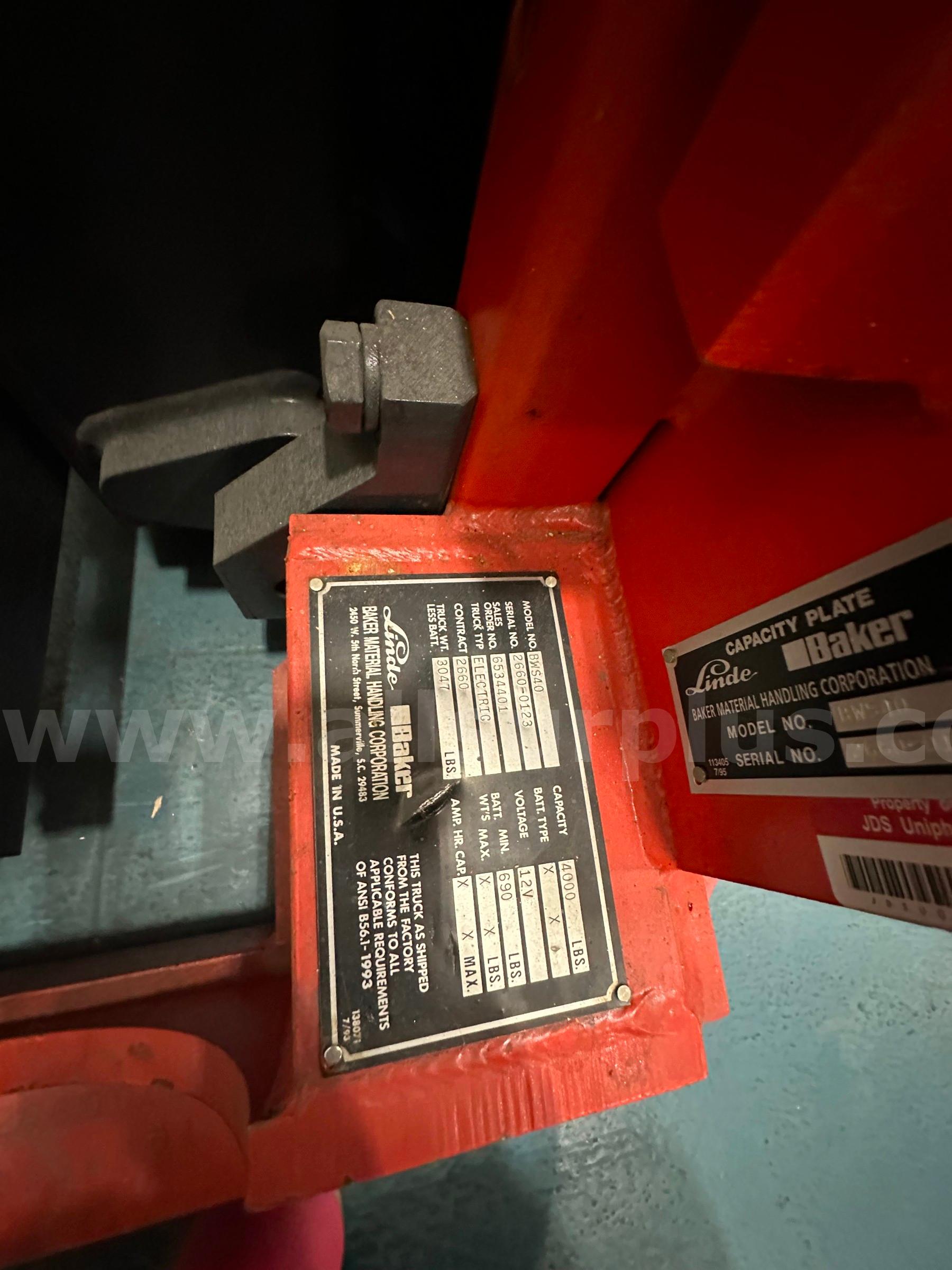 Linde Baker BWS40 Forklift   Government Surplus Auction - Photo #2