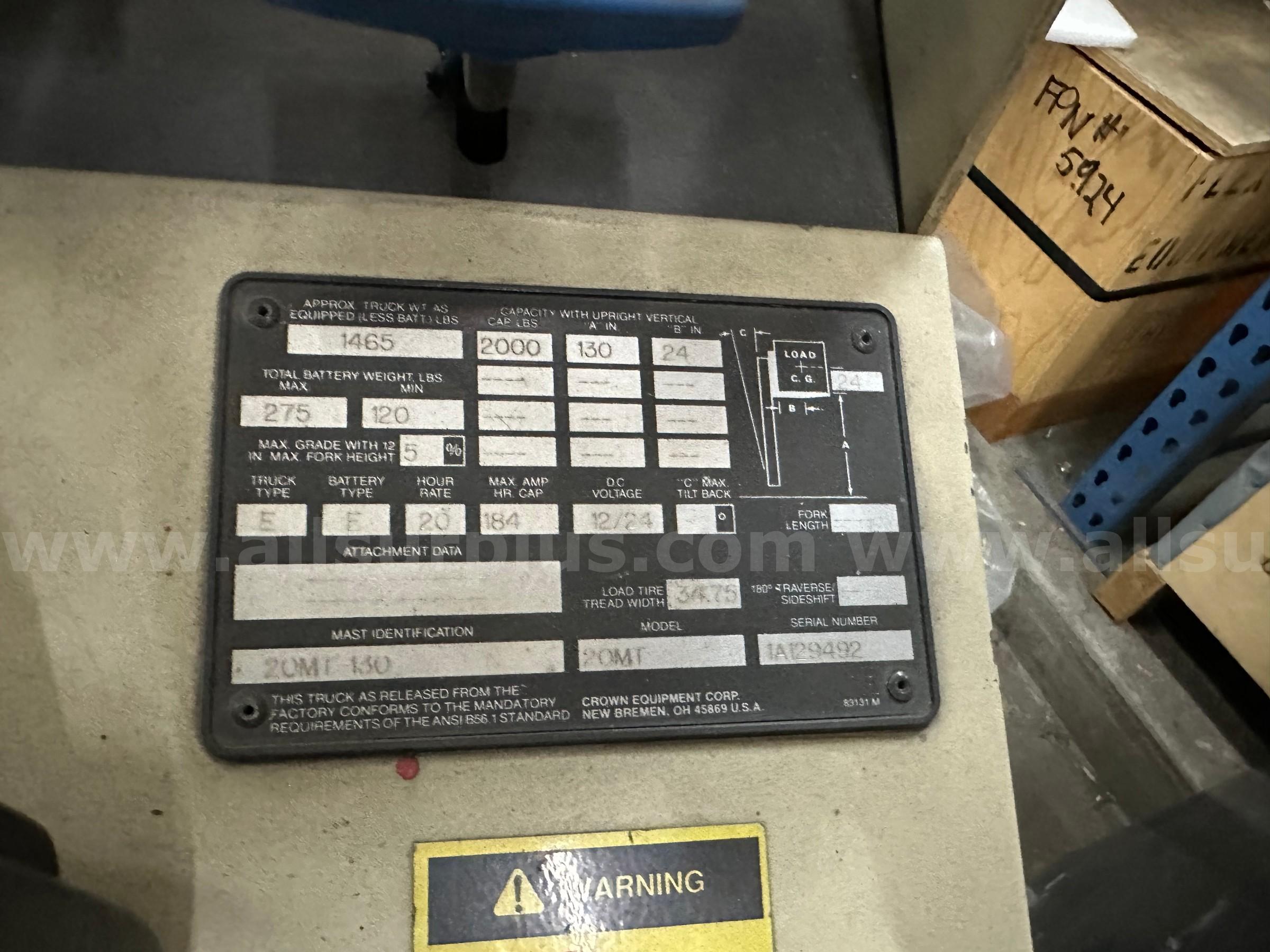 Crown 20MT Electric Walk-Behind Pallet Stacker Crown  Government Surplus Auction - Photo #2