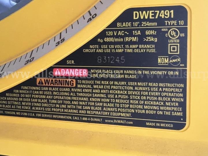 DeWalt Table Saw with DWE74911 Rolling Stand/Table – Non-Operational Dewalt DWE74911 Government Surplus Auction - Photo #4