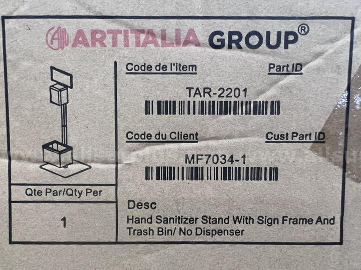 2 Ea. Artitalia Group Hand Sanitizer Station Stand w/ Sign Frame & Trash Bin ARTITALIA GROUP TAR 2201 Government Surplus Auction - Primary Photo