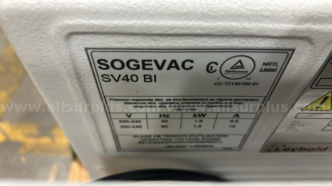 Lot of 2 Leybold SOGEVAC SV40 BI oil-sealed rotary vane vacuum Leybold 960331V3002 Government Surplus Auction - Photo #6