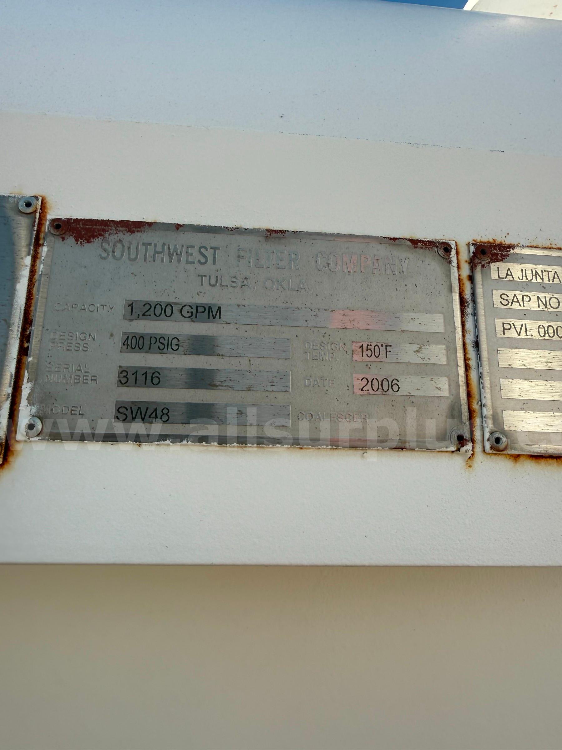 Horizontal Filter Separator, 400PSI, 1200GPM, 4ft X 12ft, Qty 1  400PSI Government Surplus Auction - Photo #5