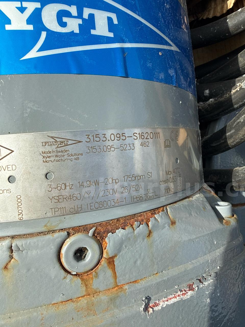 Pump, FLYGT, 60Hz, 20hp, 1755rpm, Qty 1  1755rpm Government Surplus Auction - Photo #6