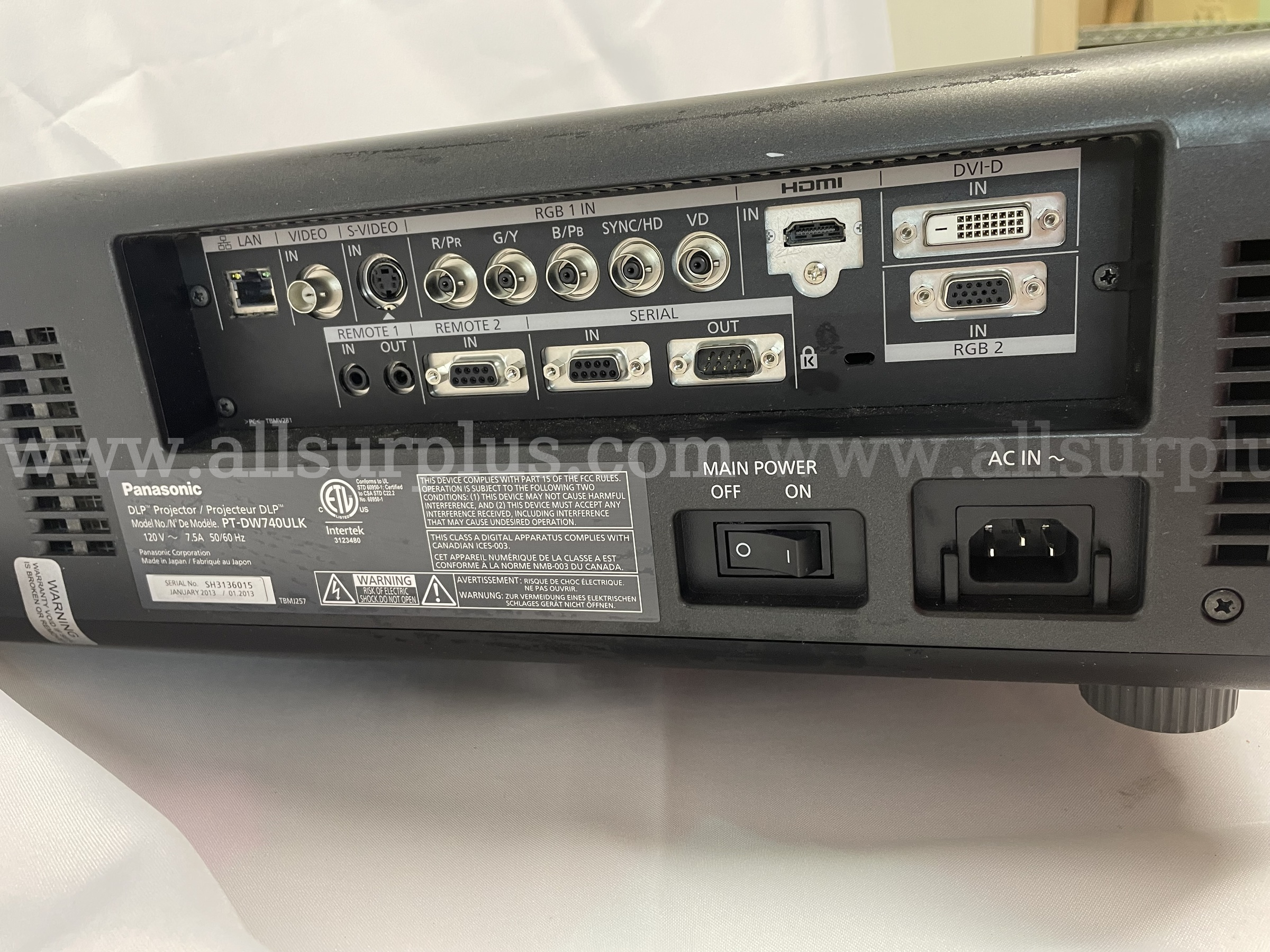Panasonic PT-DW740WXGA projector PANASONIC PT-DW740 Government Surplus Auction - Photo #6
