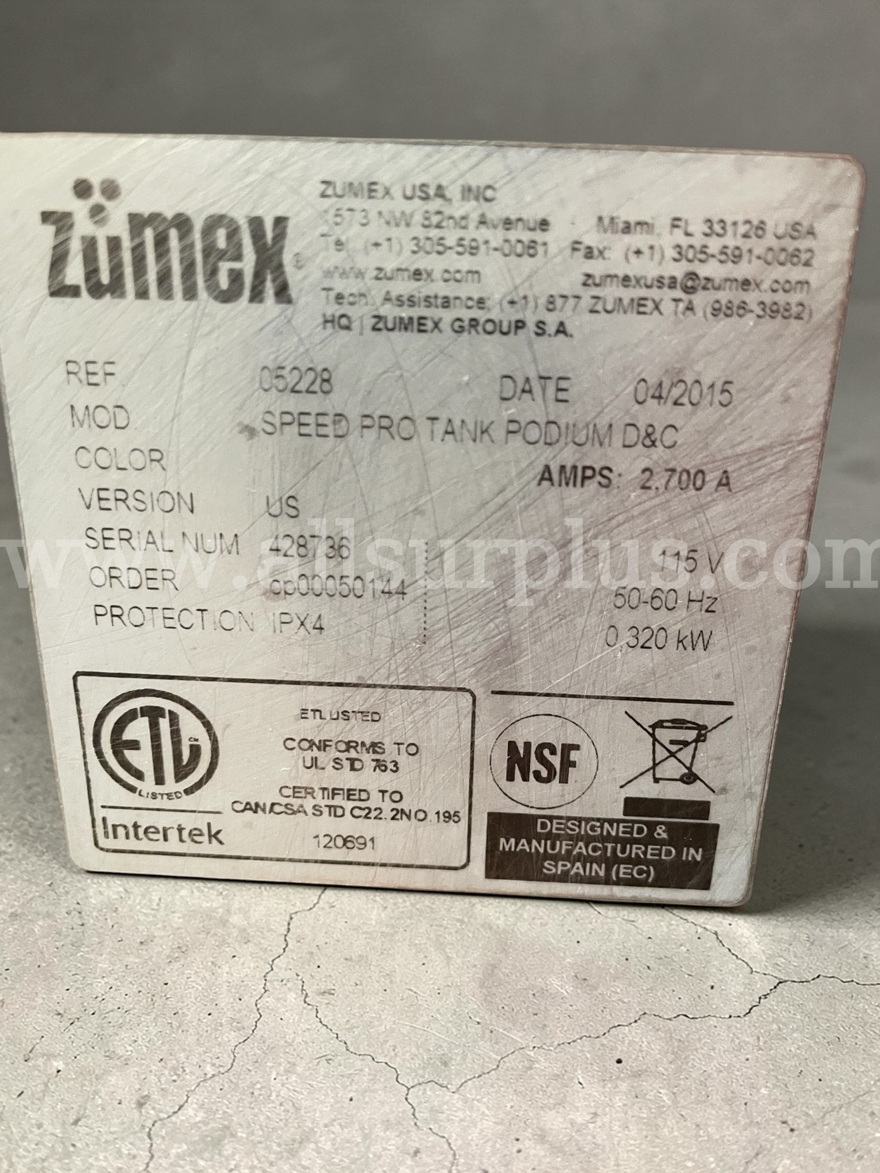 ZUMEX SPEED PRO TANK PODIUM ZUMEX SPEED PRO Government Surplus Auction - Photo #4