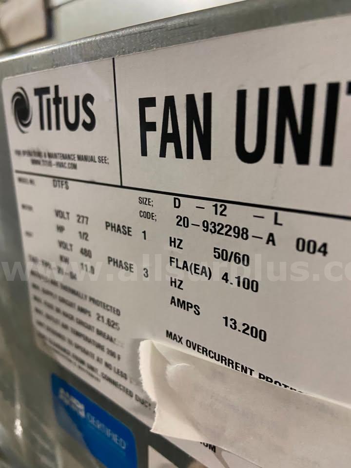 Digital Series Fan Powered Terminal     TITUS DTFS-C-10-L277V 1PH-3KW-1/4HP-10.8 AMPS