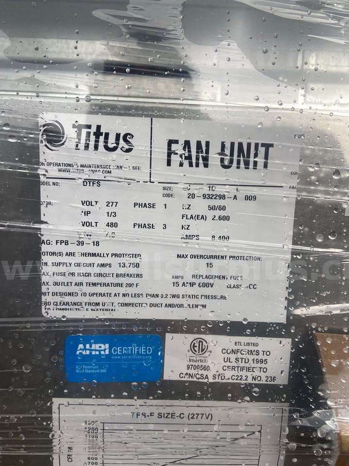 Digital Series Fan Powered Terminal     TITUS DTFS-C-10-L277V 1PH-3KW-1/4HP-10.8 AMPS TITUS L277V Government Surplus Auction - Photo #2