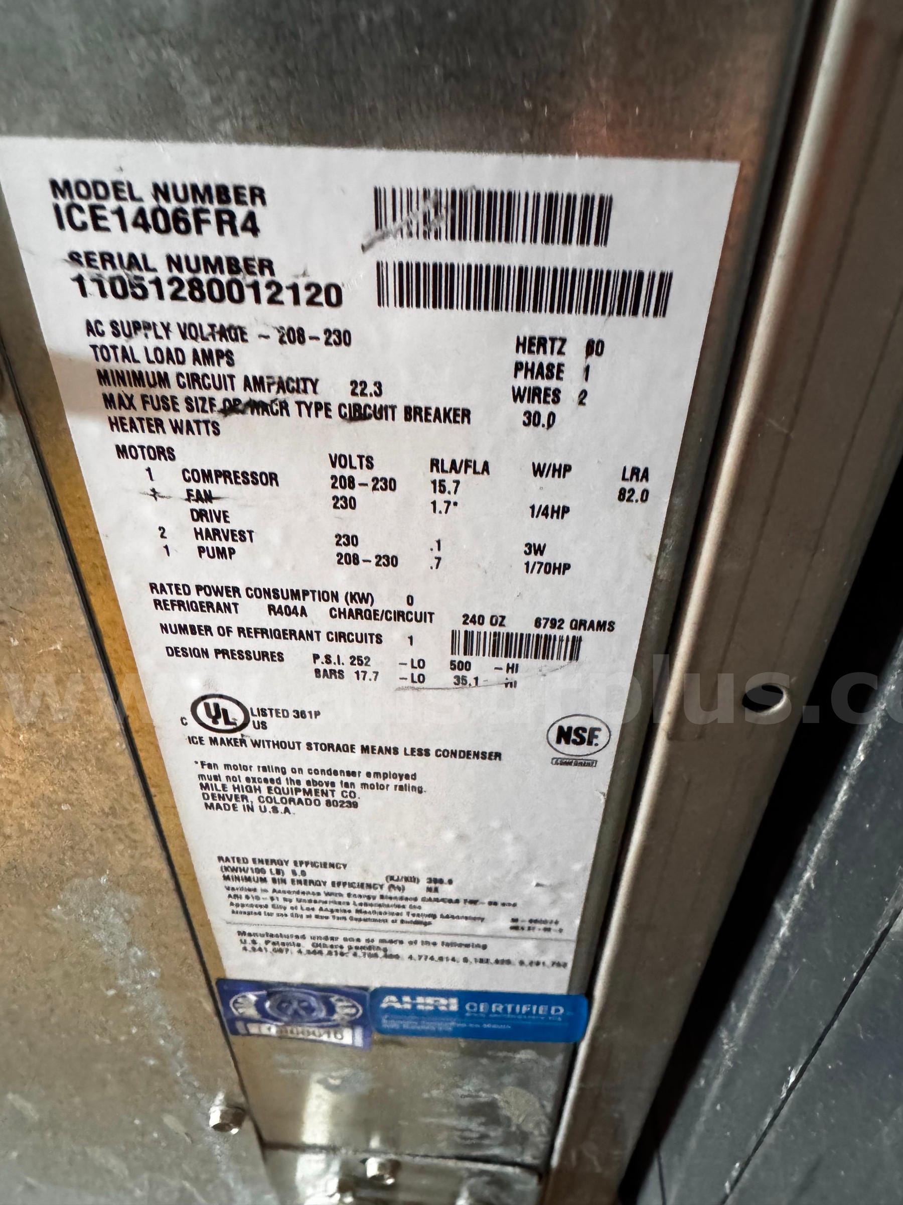 Ice-O-Matic ICE1406FR4 ice machine ICE O MATIC ICE1406FR4 Government Surplus Auction - Photo #2