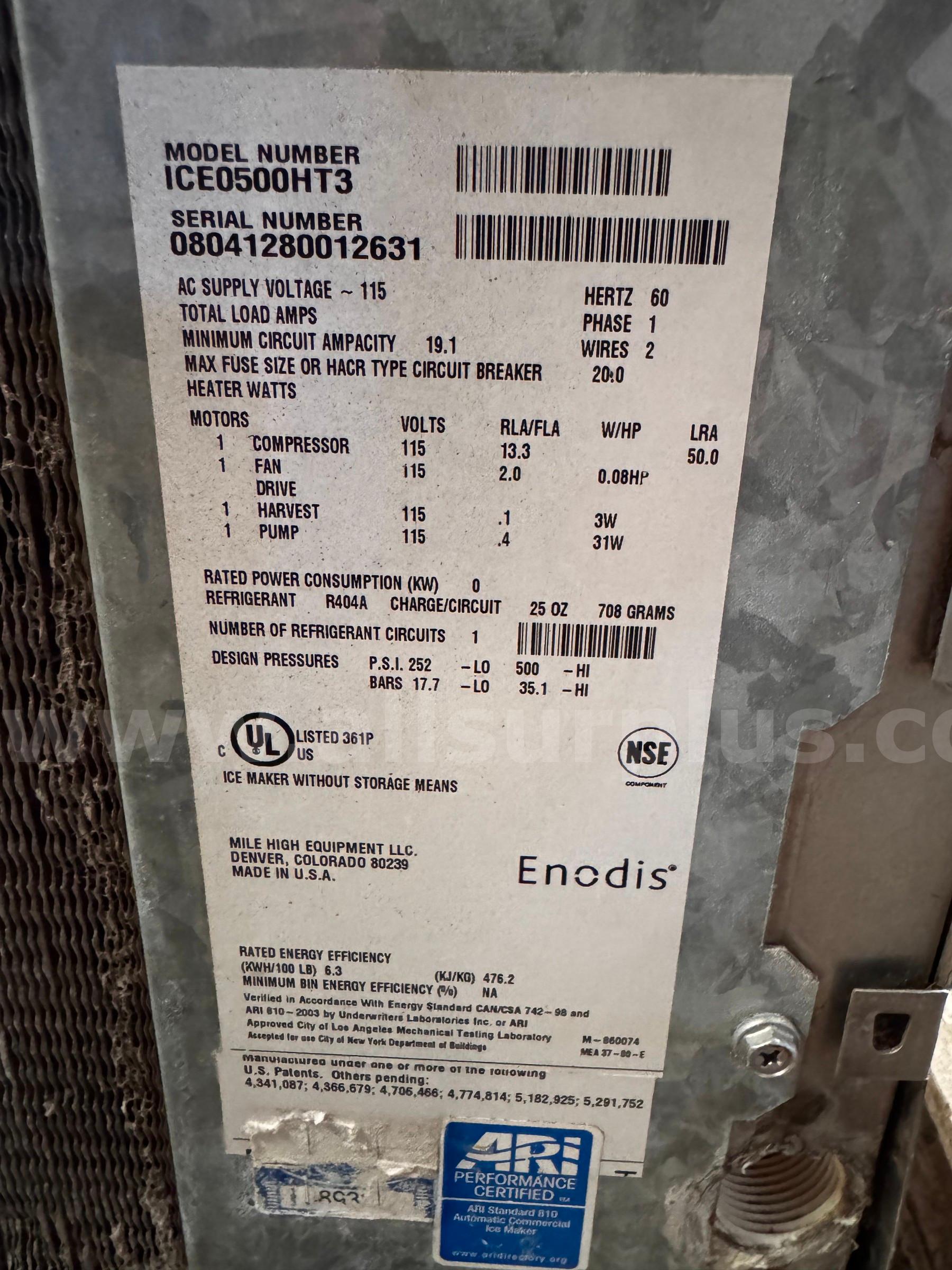 Ice-O-Matic ICE0500HT3  ice machine ICE O MATIC ICE0500HT3 Government Surplus Auction - Photo #2