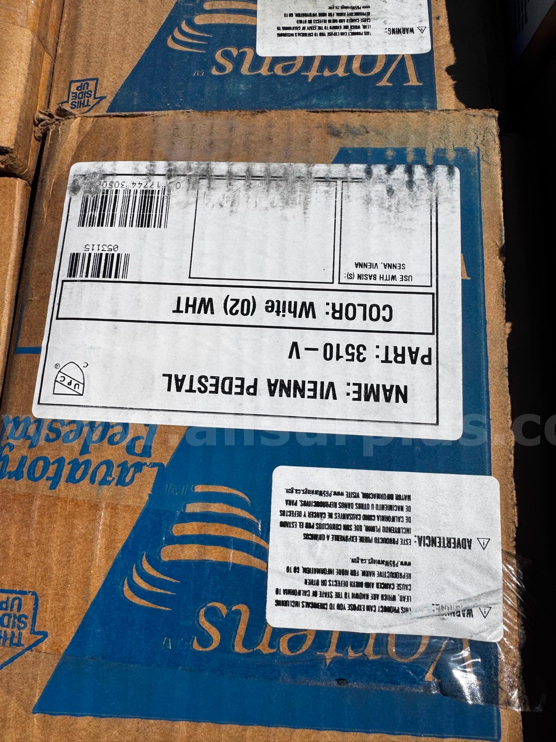 (6) VORTENS 3510-02-V VIENNA SENNA MOLISSE VITREOUS CHINA WHITE LAVATORY PEDESTAL  3510 Government Surplus Auction - Photo #6