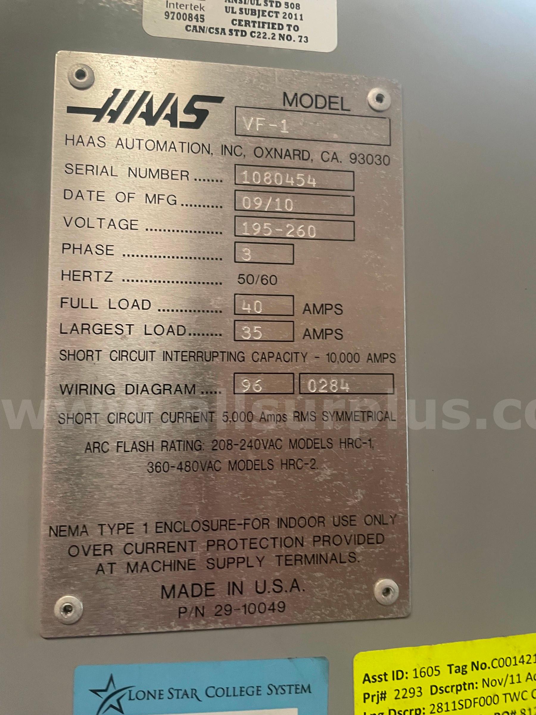 HAAS VF-1 CNC Vertical Machining Center   Government Surplus Auction - Photo #3