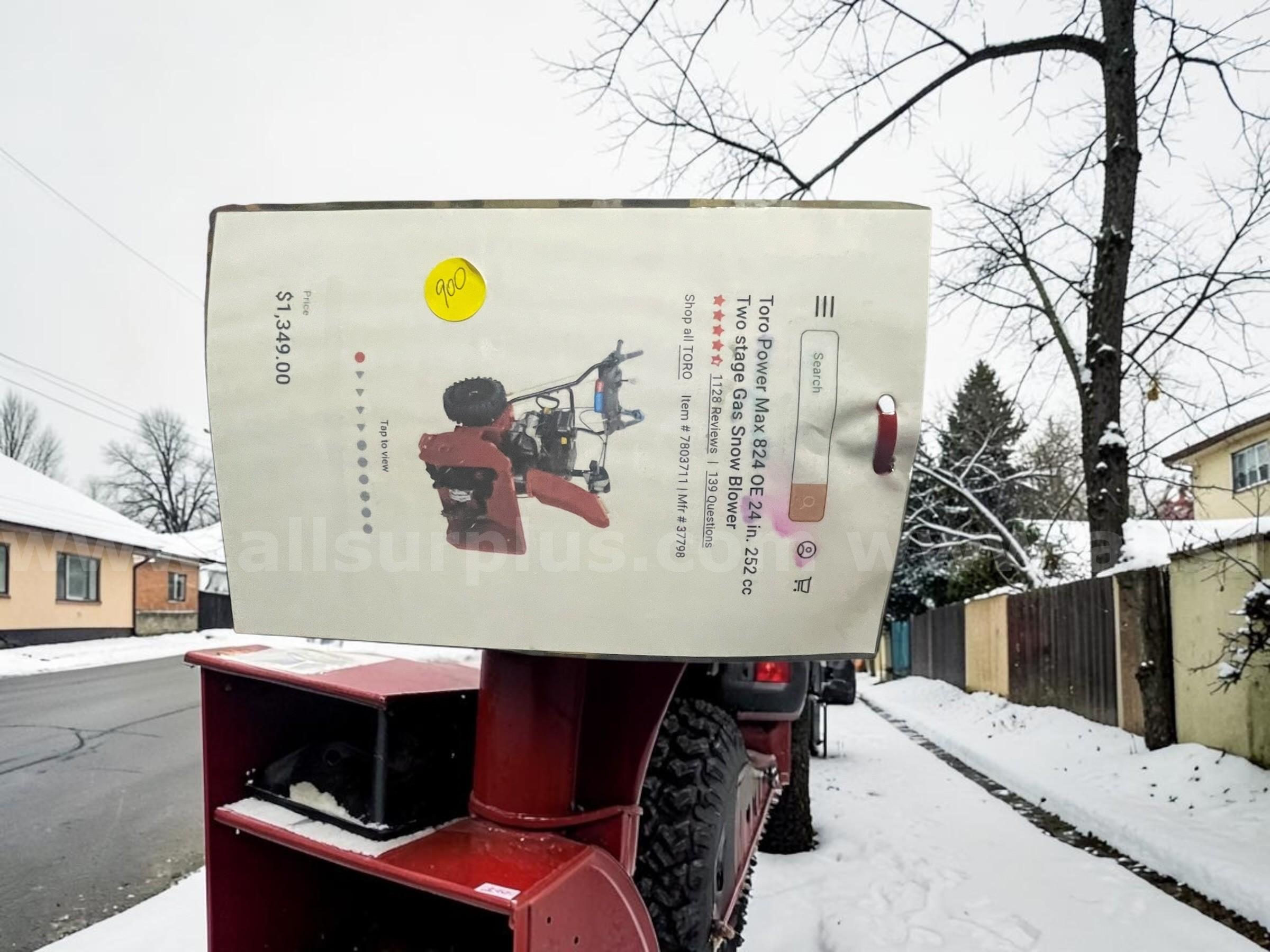Toro Power Max 824 OE 24" 252cc Two-Stage Gas Snow Blower Toro 824 Government Surplus Auction - Photo #6