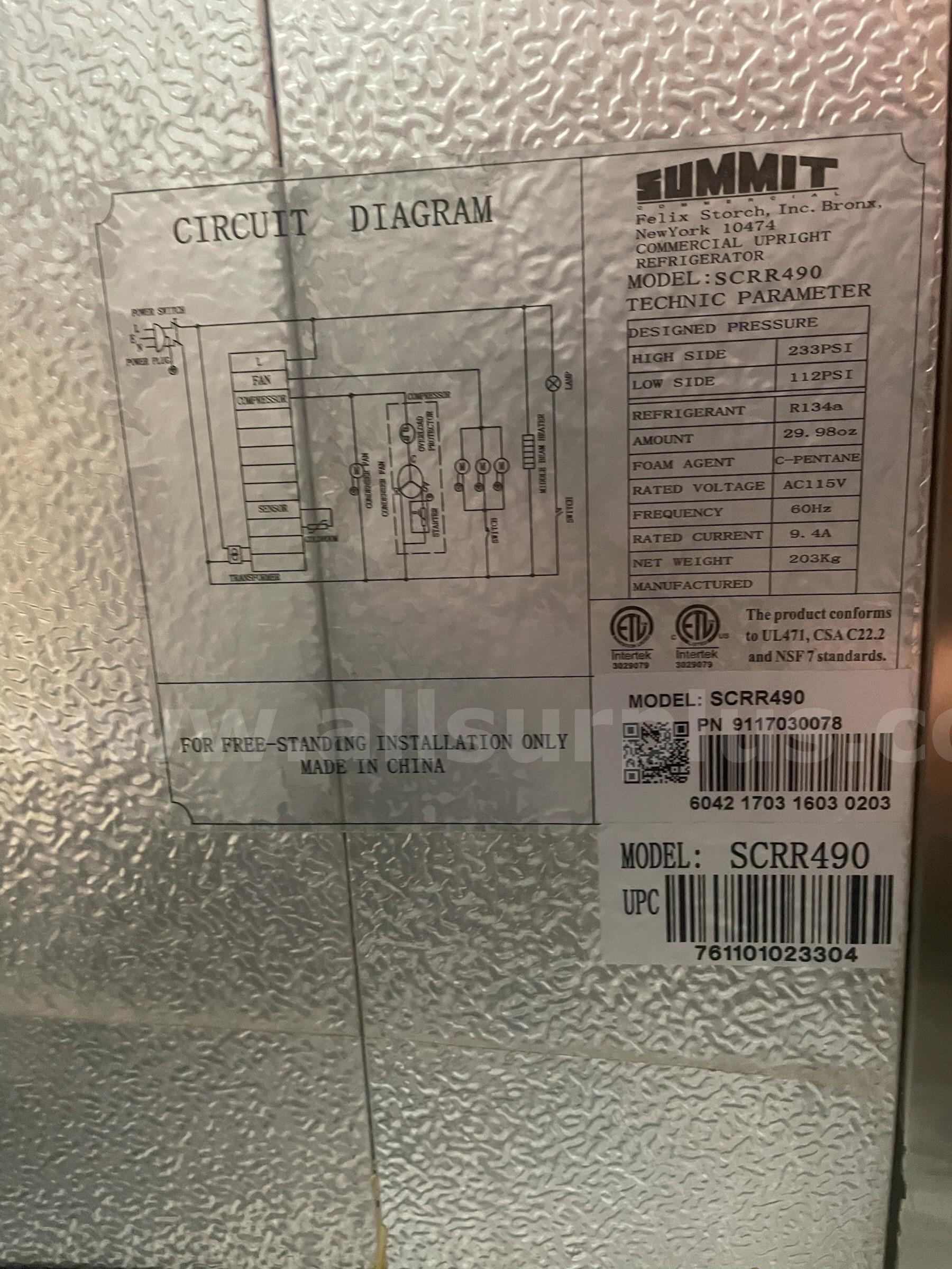 Summit SCRR490 Commercial Reach-In Refrigerator   Government Surplus Auction - Photo #5
