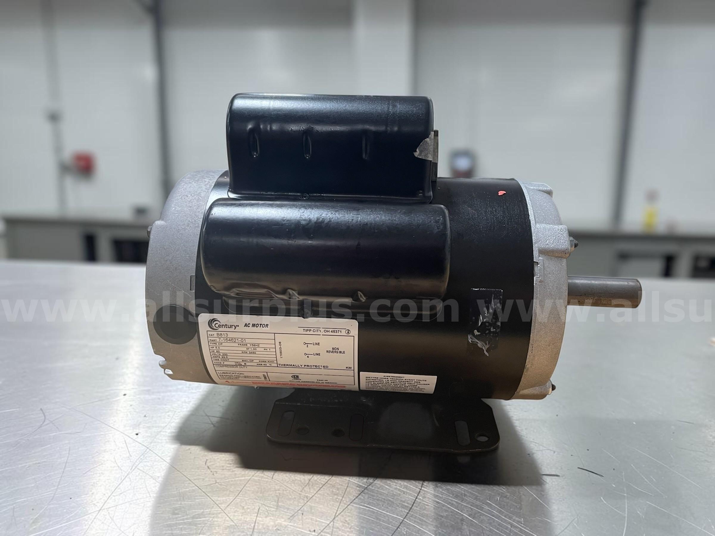 Century B813 5HP Air Compressor Motor – 230V Single Phase – 3450 RPM – New  B813 Government Surplus Auction - Primary Photo
