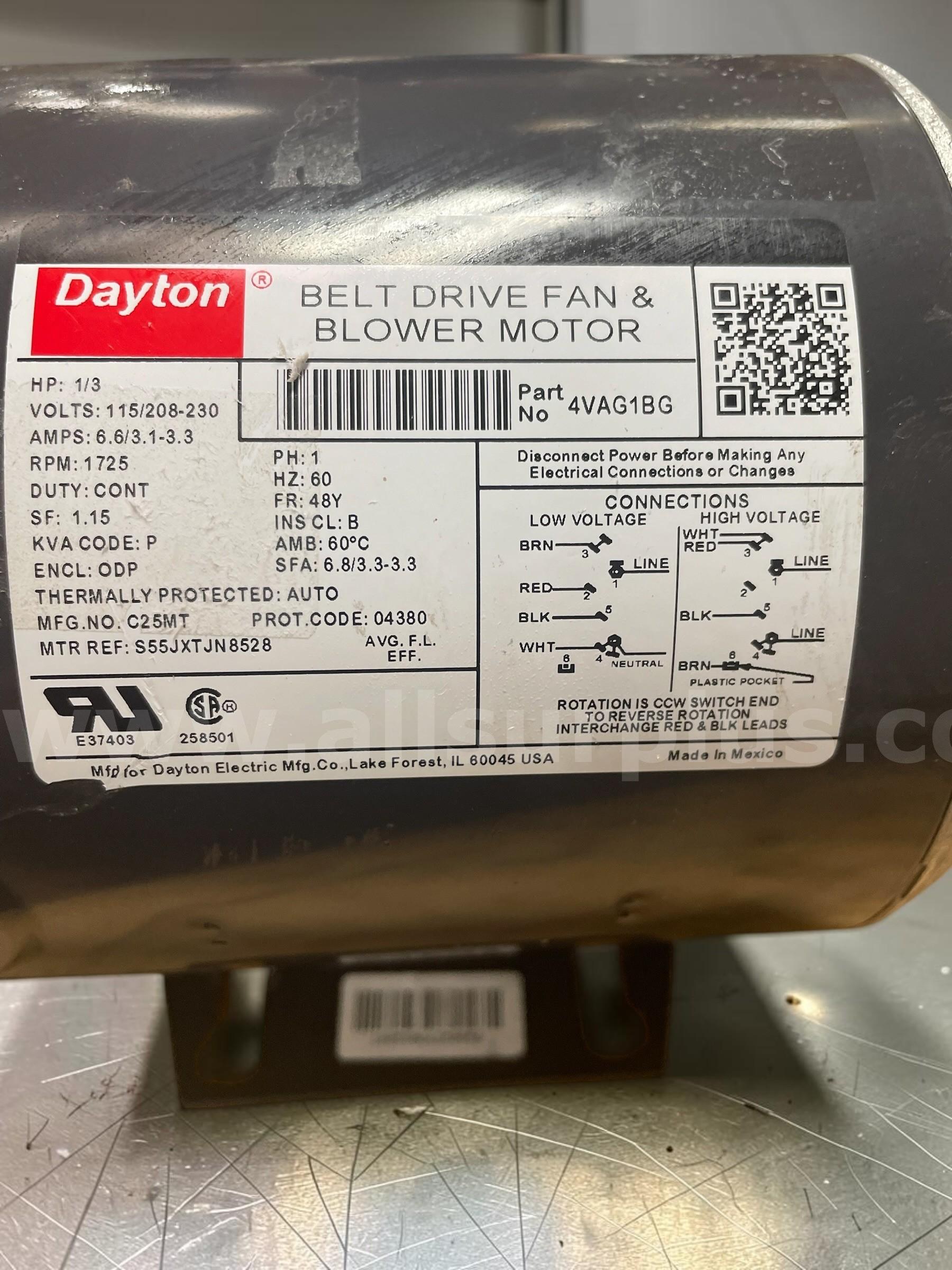 Dayton 4VAG1BG belt-drive fan/blower motor   Government Surplus Auction - Photo #2