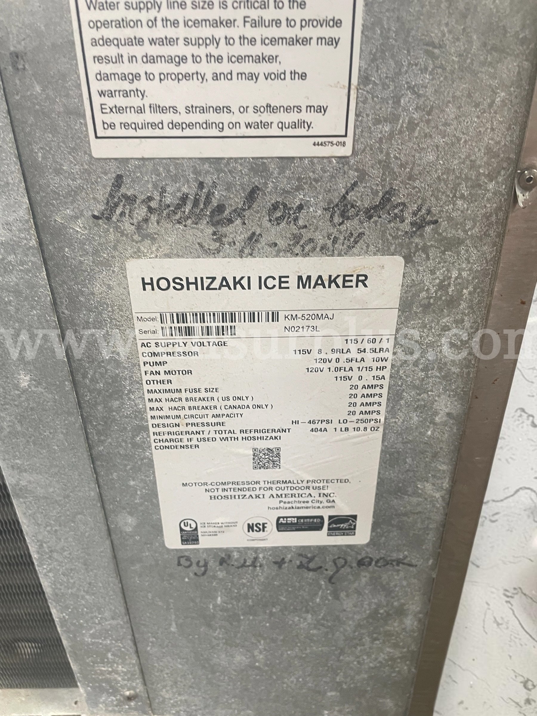 Hoshizaki KM-520MAJ Commercial Ice Maker – Cube Style – 500+ lb Production Capacity Hoshizak 520MAJ Government Surplus Auction - Photo #4