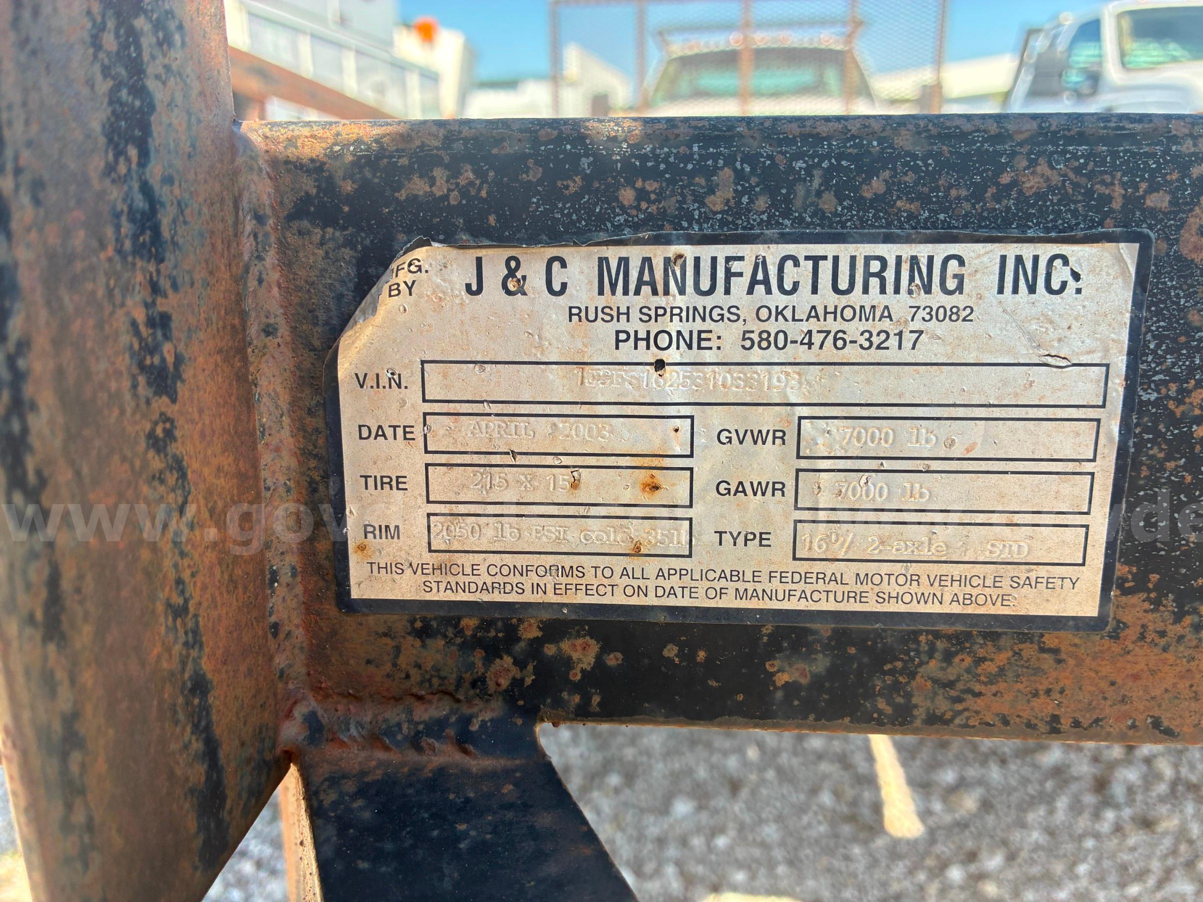 2003 J & C 16' tandem axle trailer J & C Manufacturing 16' tandem axle trailer Government Surplus Auction - Photo #3