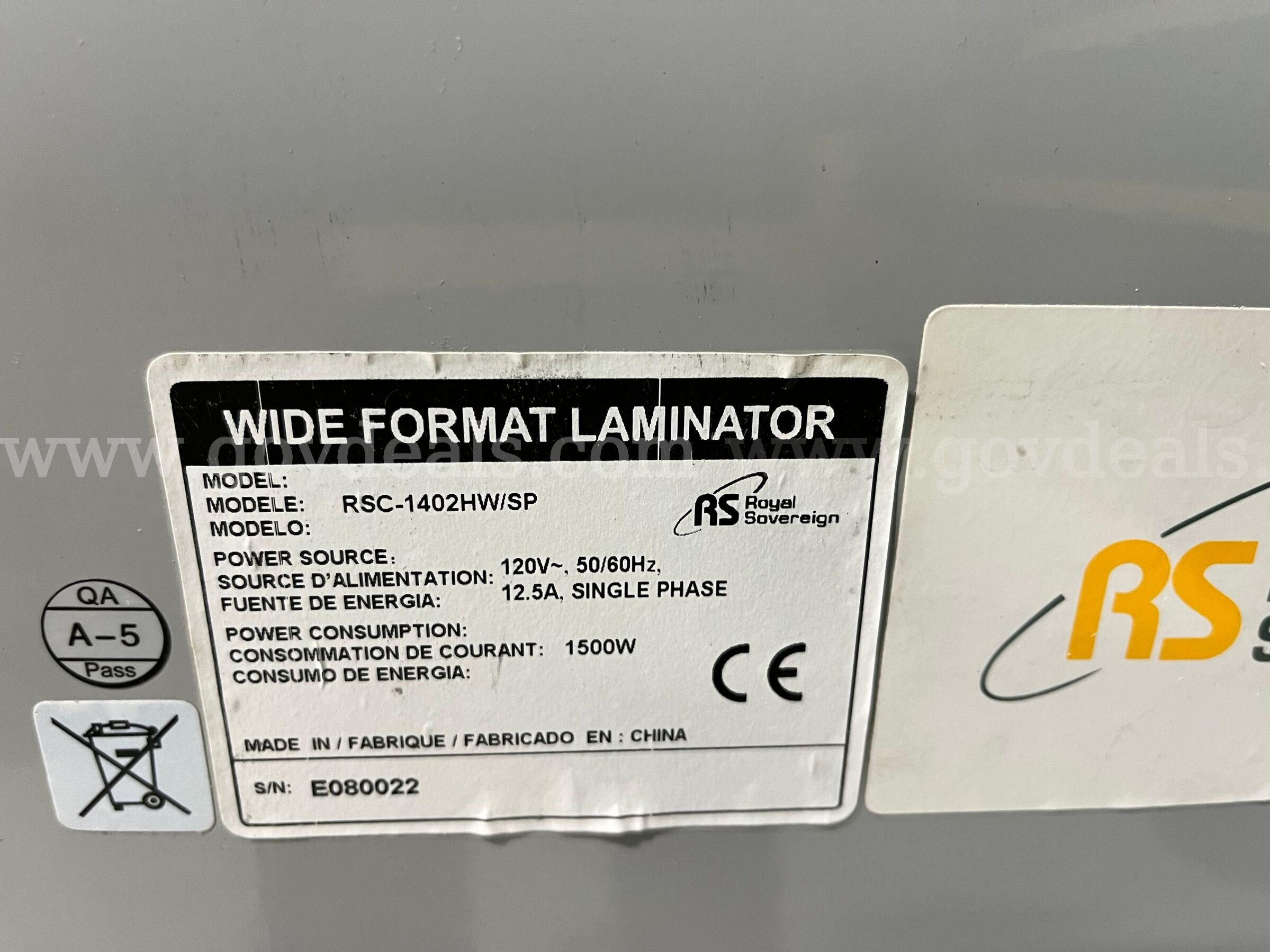 Royal Sovereign RSC-1402HW/SC 55 inch wide format heat assist cold roll laminator Royal Sovereign 1402HW Government Surplus Auction - Photo #6